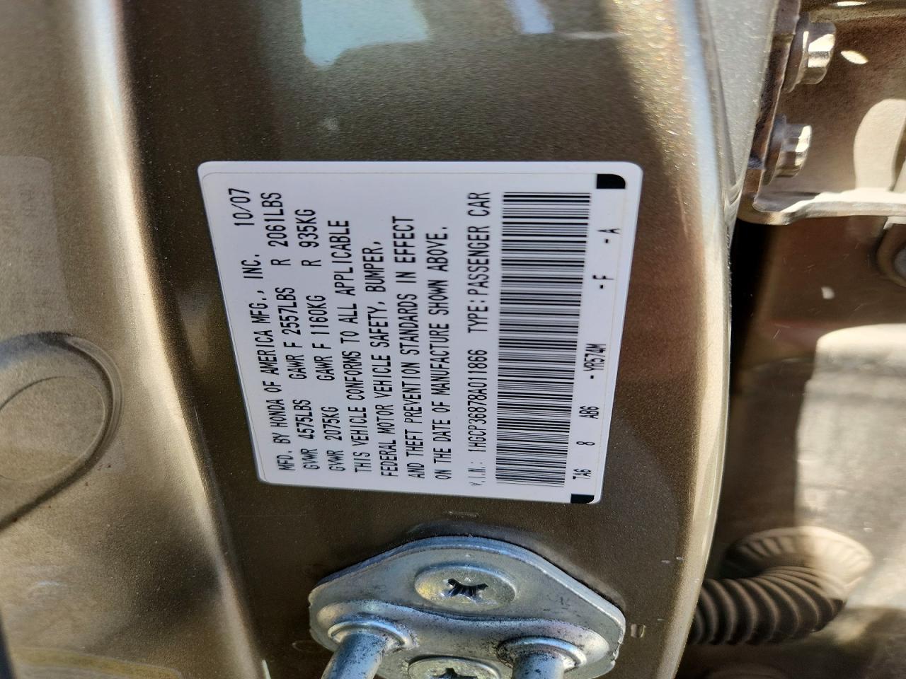2008 Honda Accord Exl Gold vin: 1HGCP36878A011866