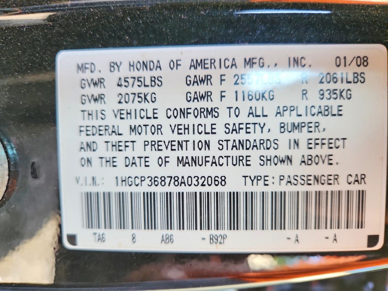 2008 Honda Accord Exl Black vin: 1HGCP36878A032068
