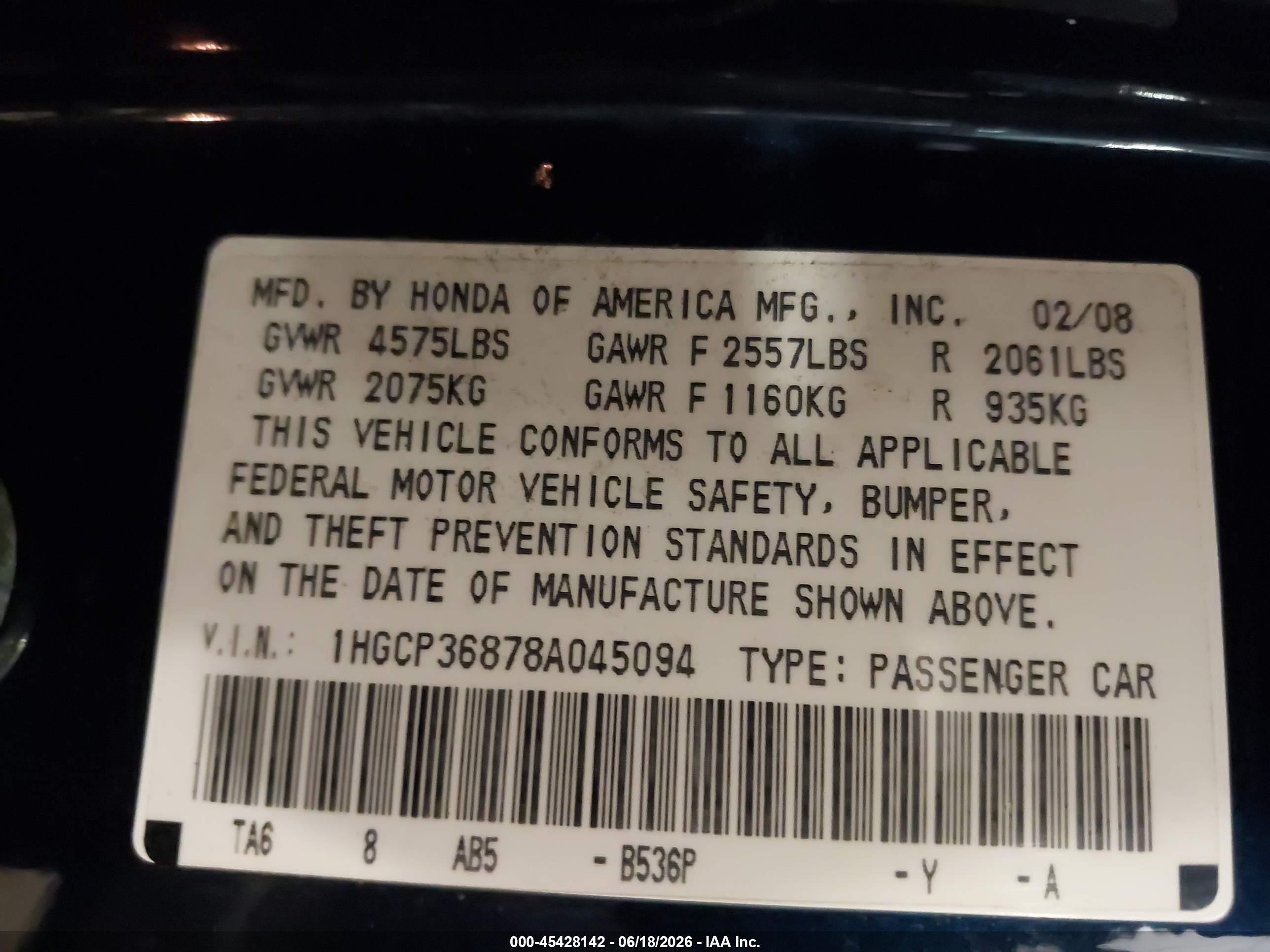 2008 Honda Accord 3.5 Ex-l Blue vin: 1HGCP36878A045094