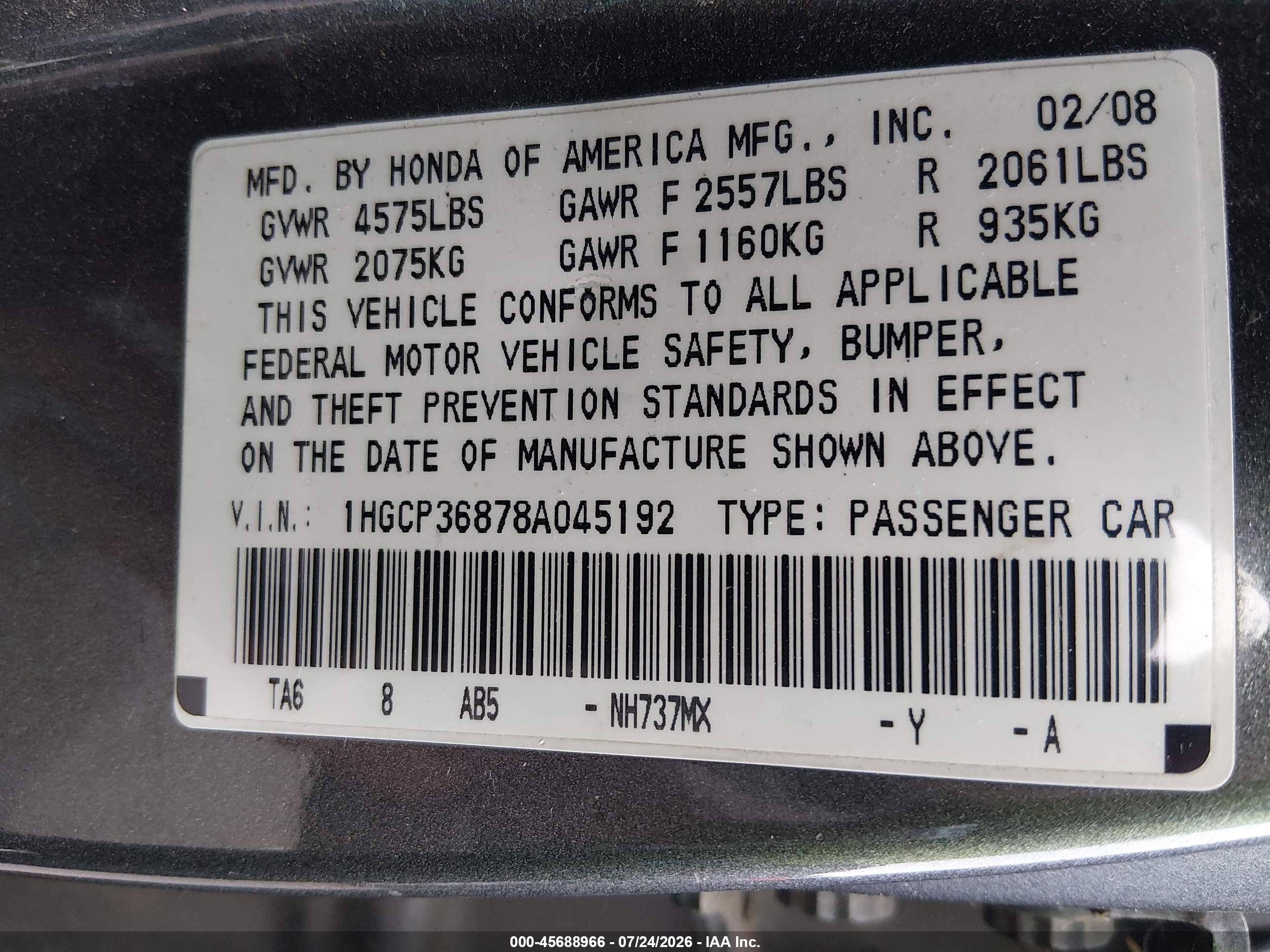 2008 Honda Accord 3.5 Ex-l Gray vin: 1HGCP36878A045192