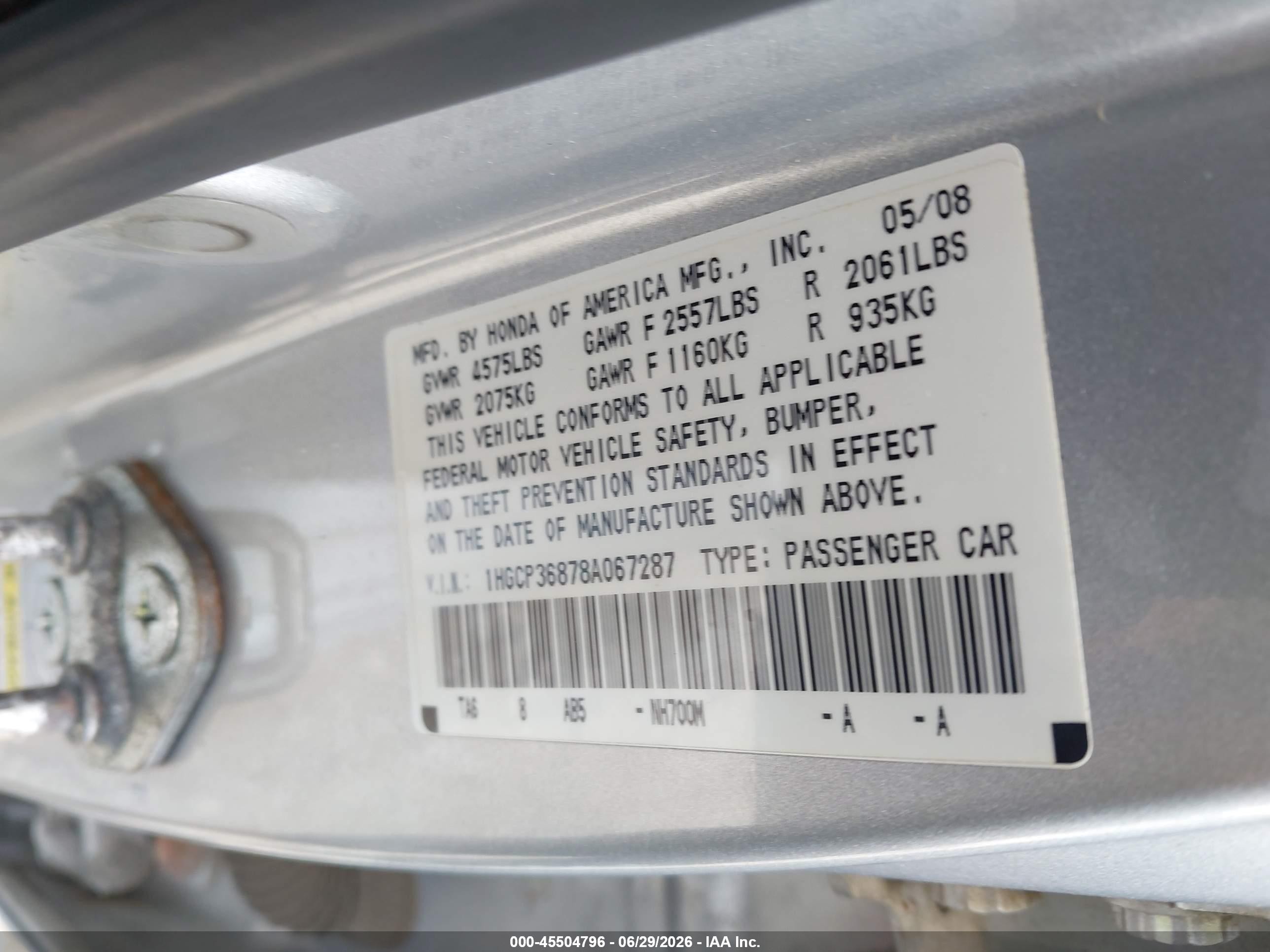 2008 Honda Accord 3.5 Ex-l Silver vin: 1HGCP36878A067287