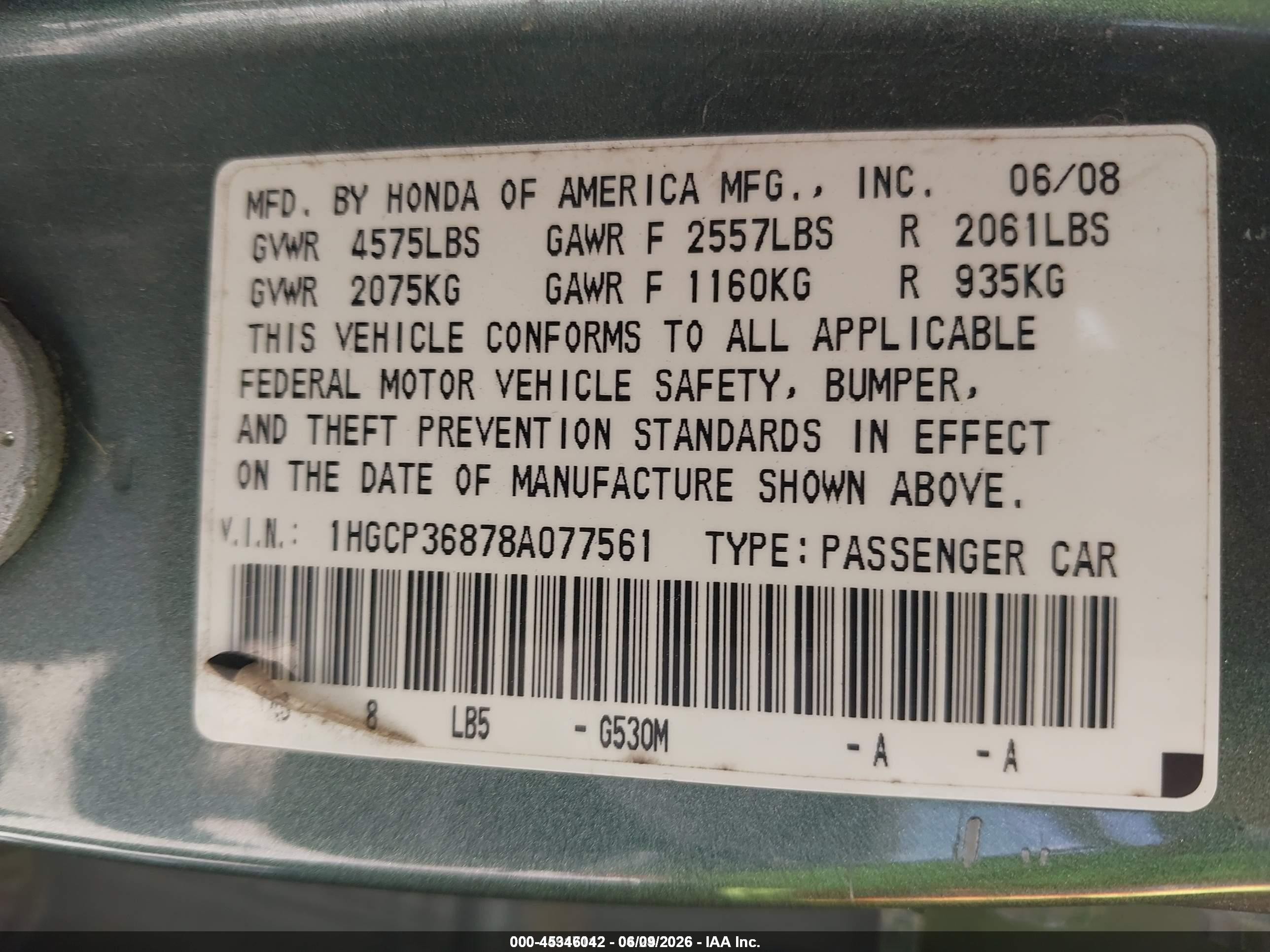2008 Honda Accord 3.5 Ex-l Green vin: 1HGCP36878A077561