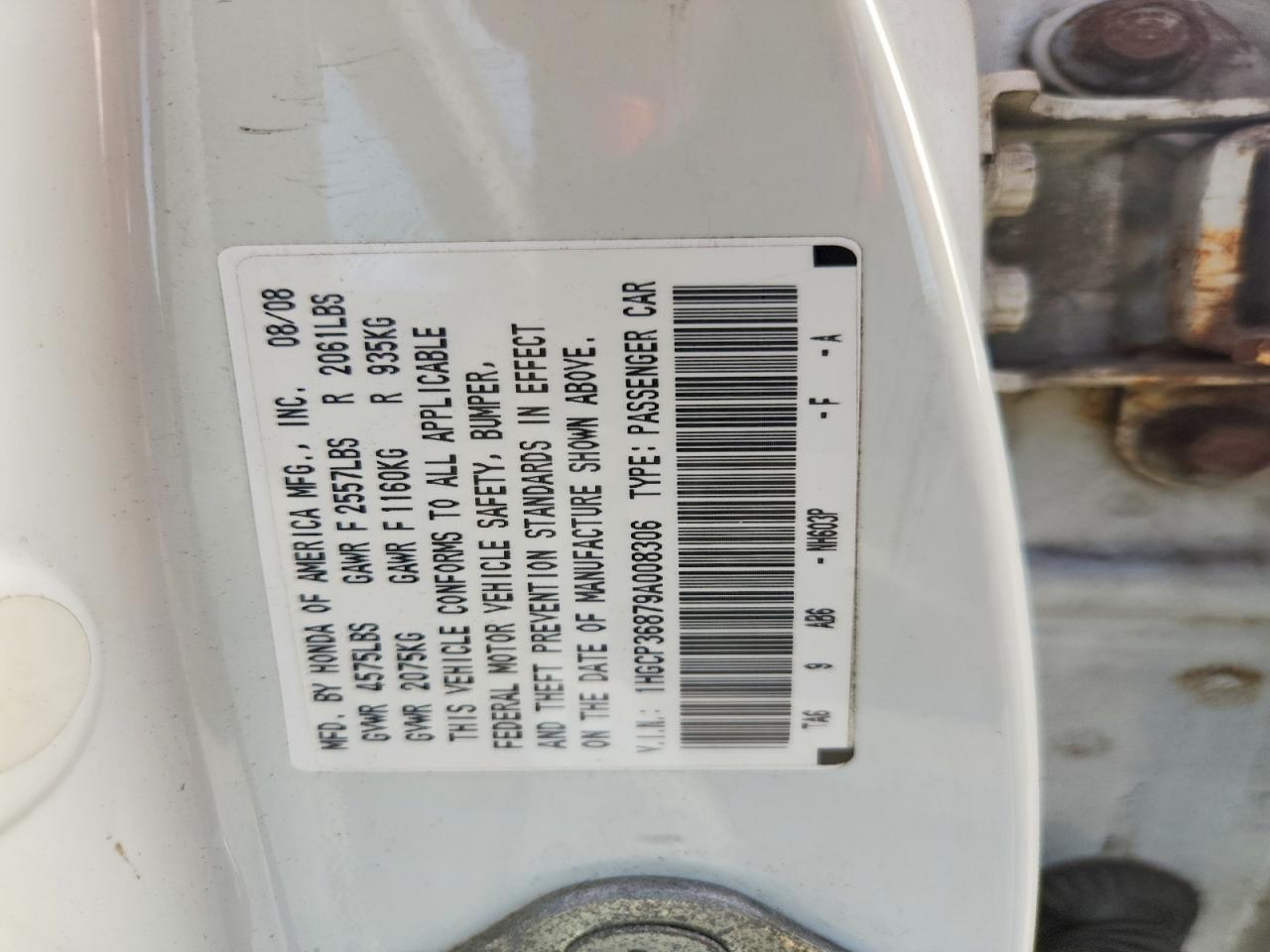 2009 Honda Accord Exl White vin: 1HGCP36879A008306
