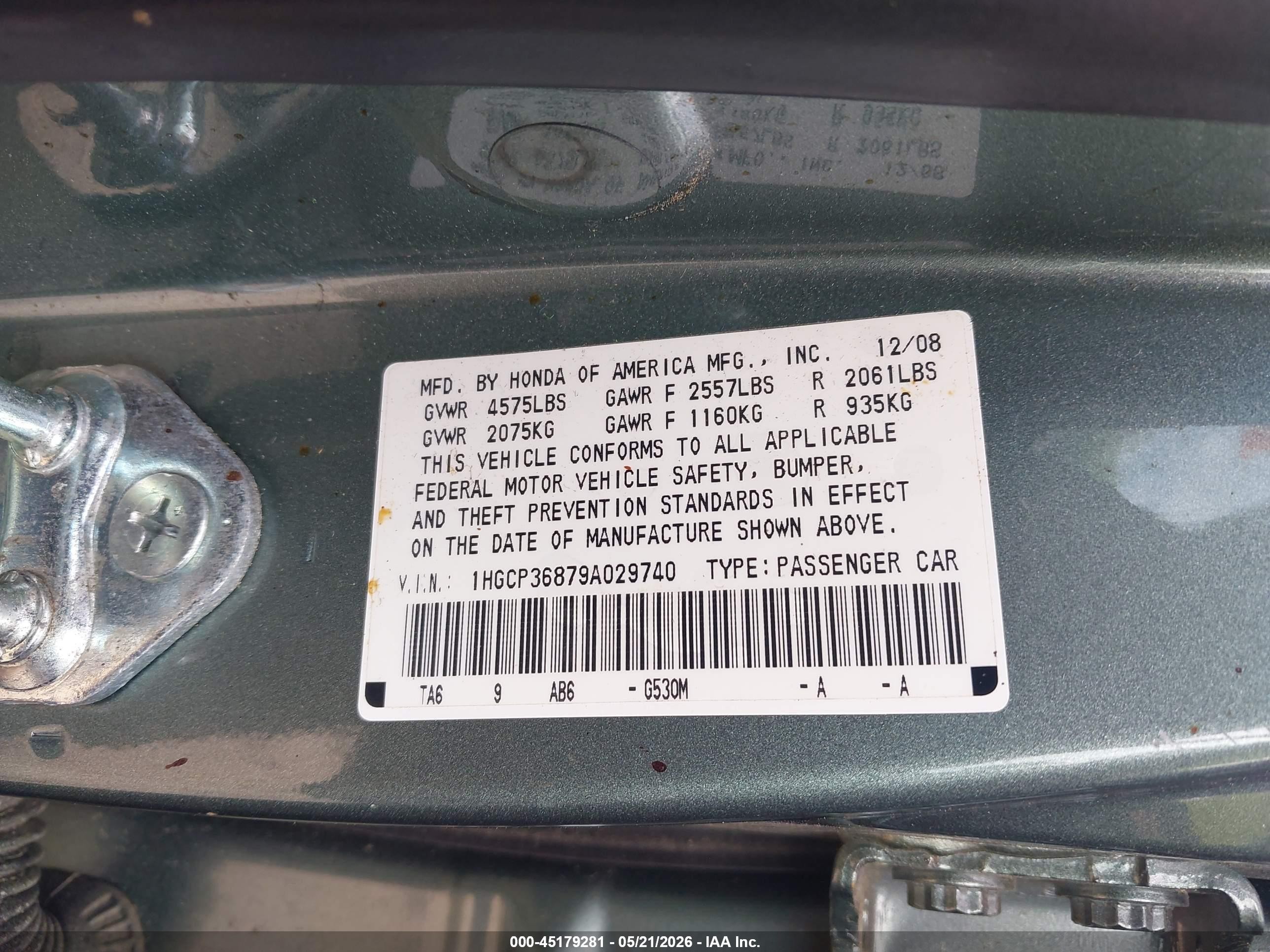 2009 Honda Accord 3.5 Ex-l Green vin: 1HGCP36879A029740