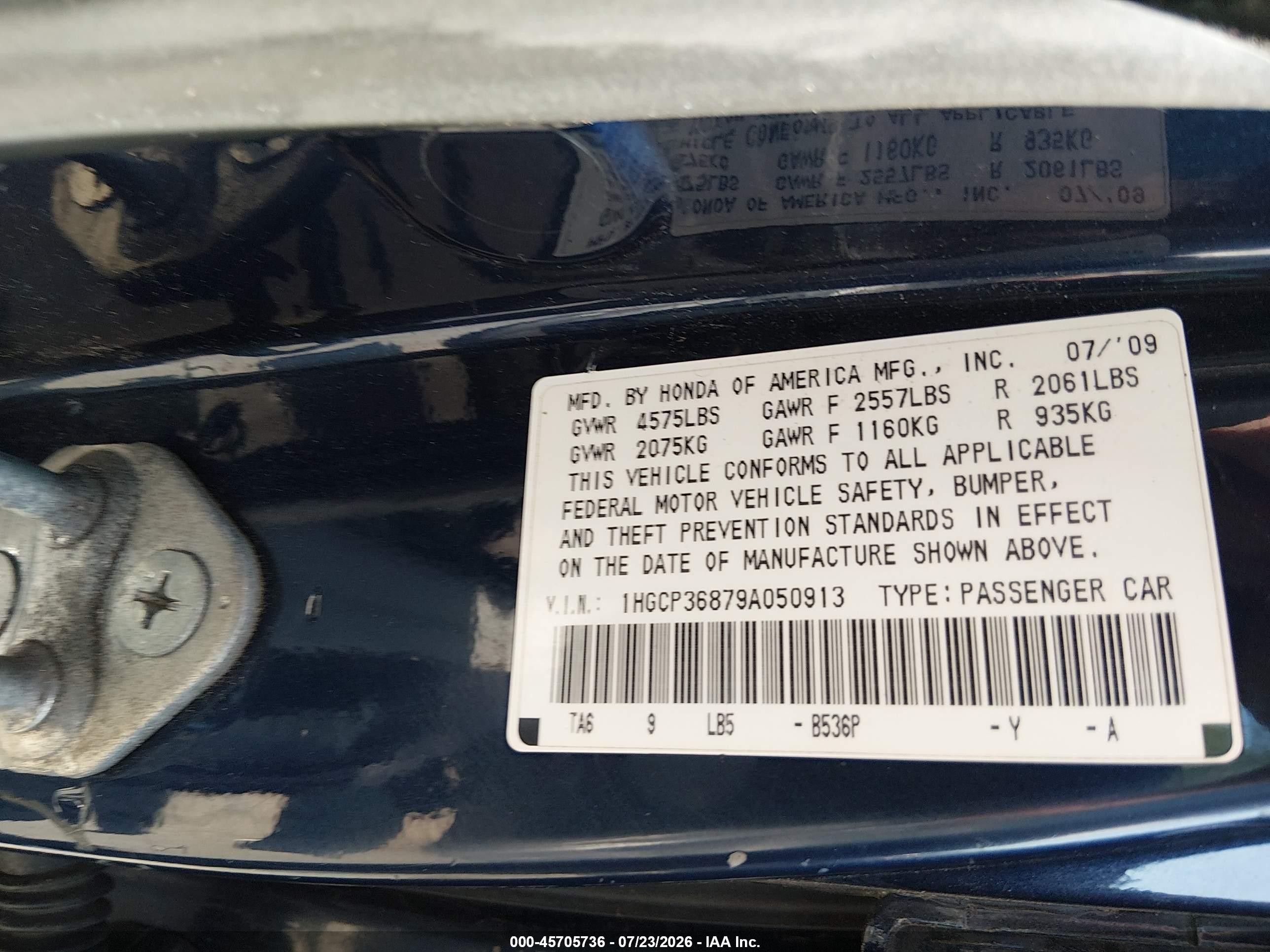 2009 Honda Accord 3.5 Ex-l Blue vin: 1HGCP36879A050913