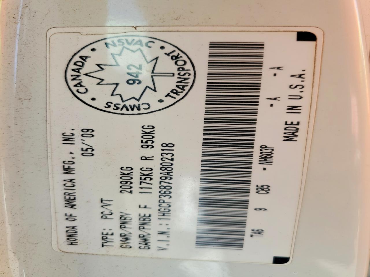 2009 Honda Accord Exl White vin: 1HGCP36879A802318
