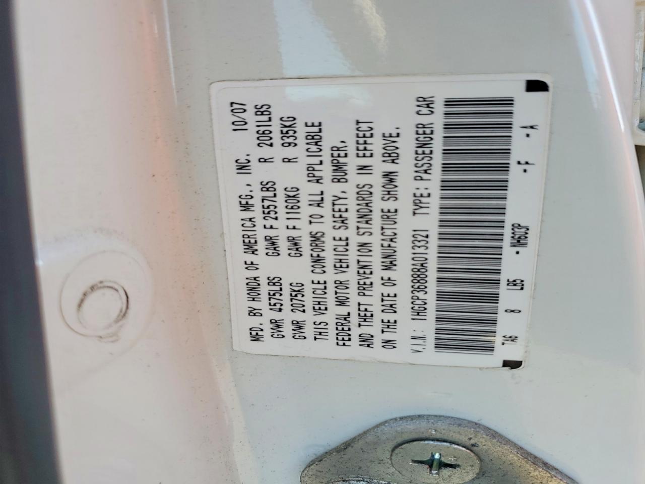 2008 Honda Accord Exl White vin: 1HGCP36888A013321