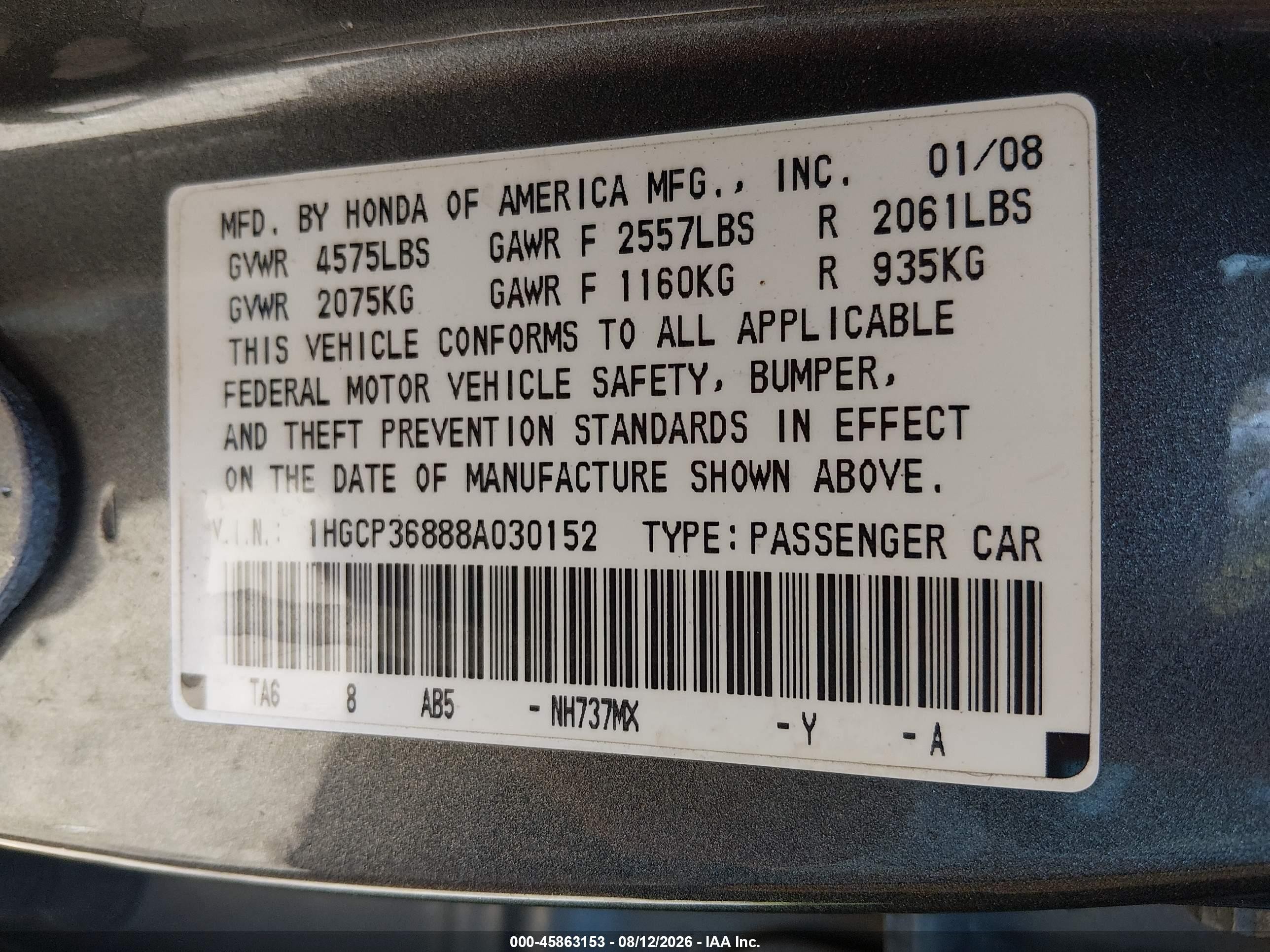 2008 Honda Accord 3.5 Ex-l Gray vin: 1HGCP36888A030152