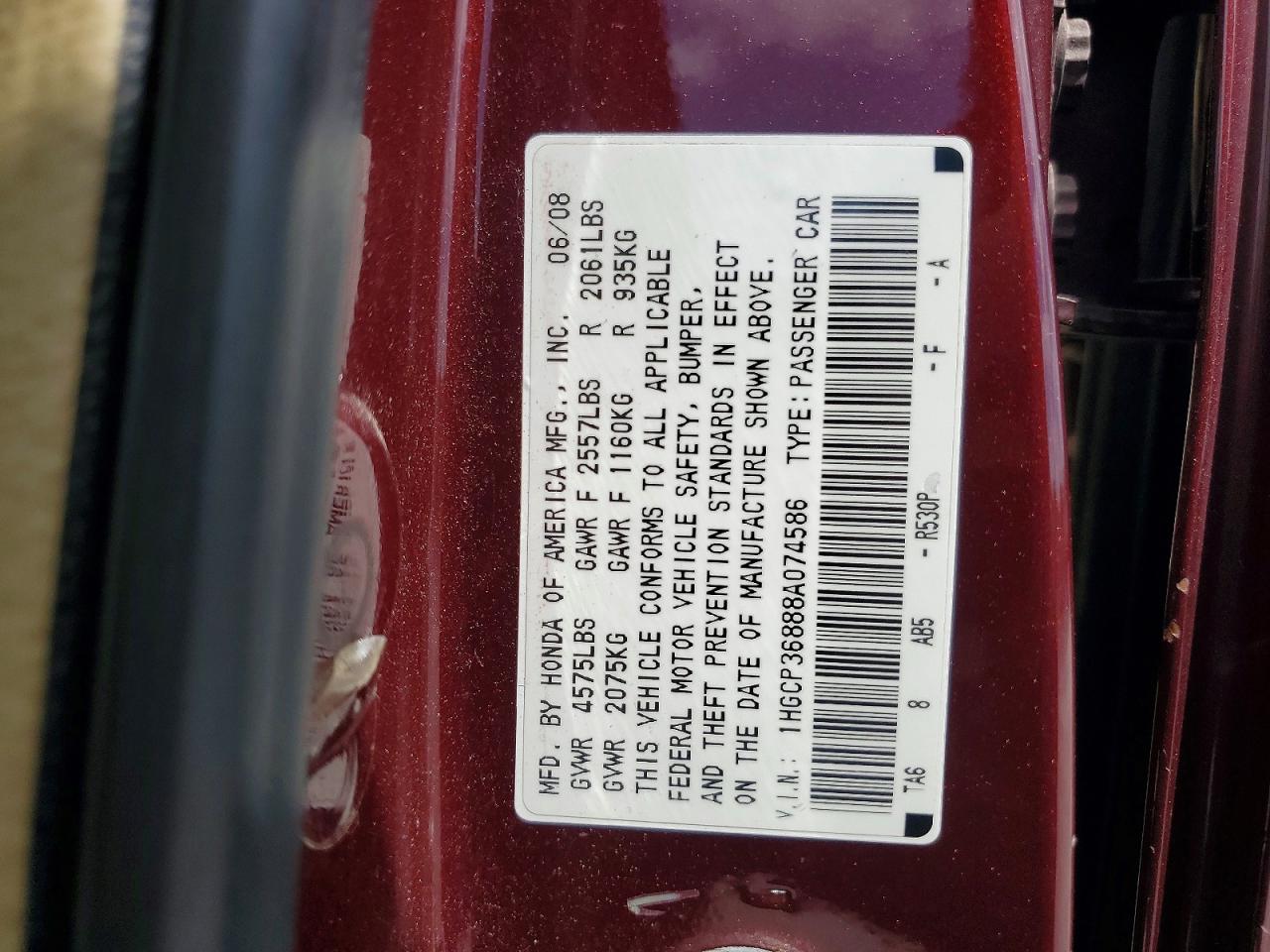 2008 Honda Accord Exl Maroon vin: 1HGCP36888A074586