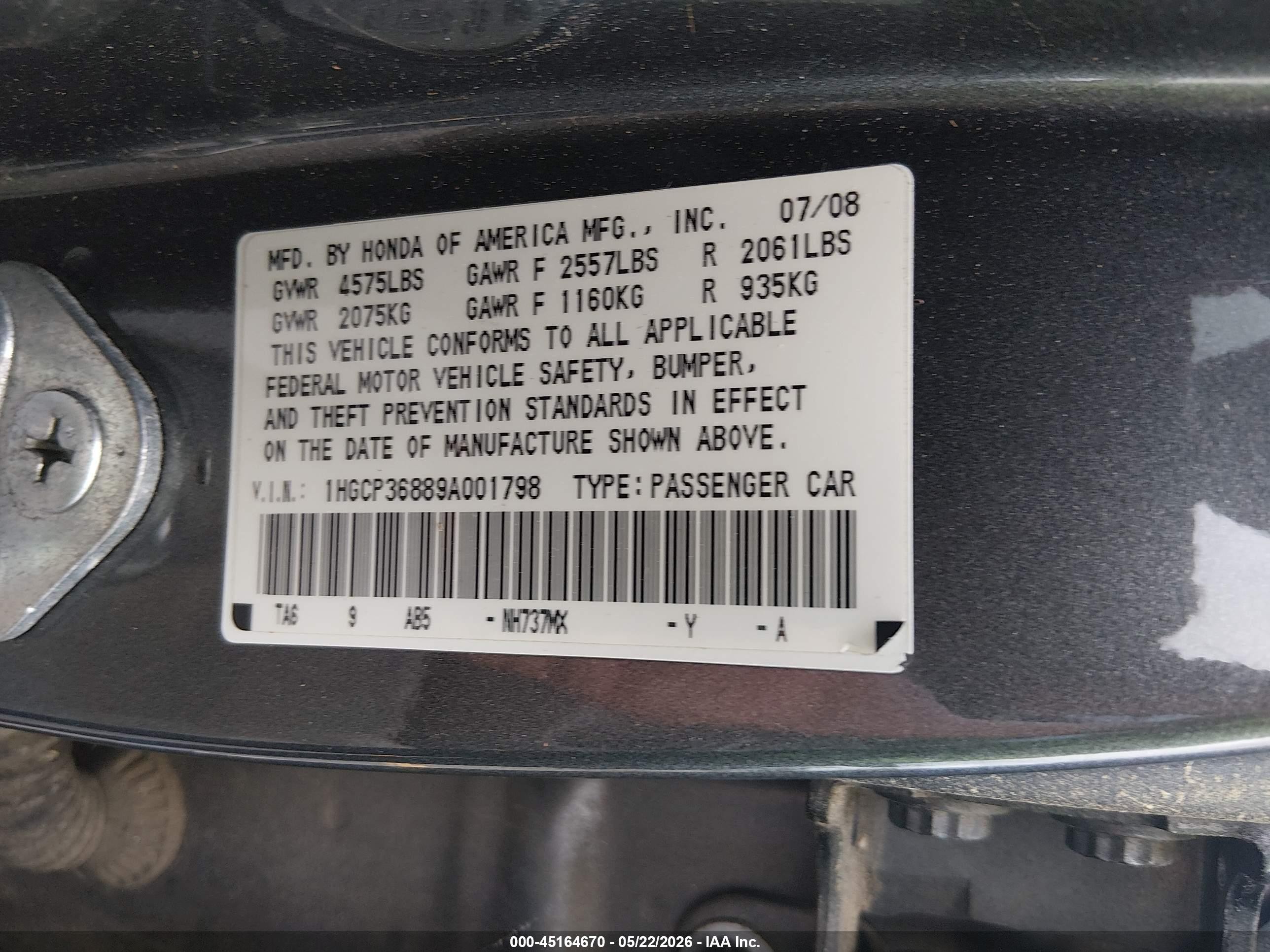 2009 Honda Accord 3.5 Ex-l Gray vin: 1HGCP36889A001798
