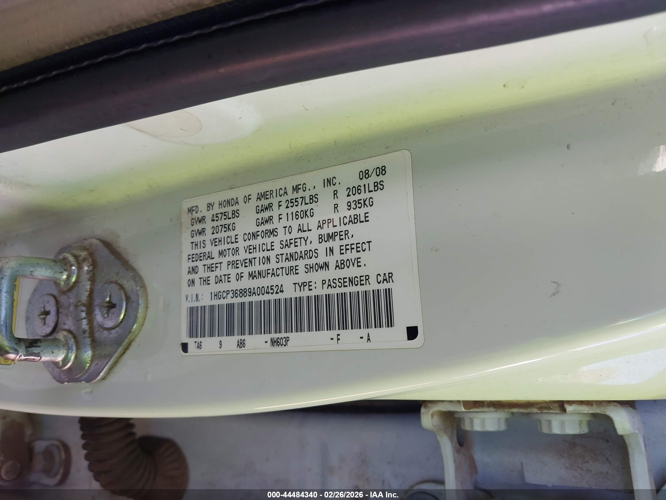 2009 Honda Accord 3.5 Ex-l White vin: 1HGCP36889A004524