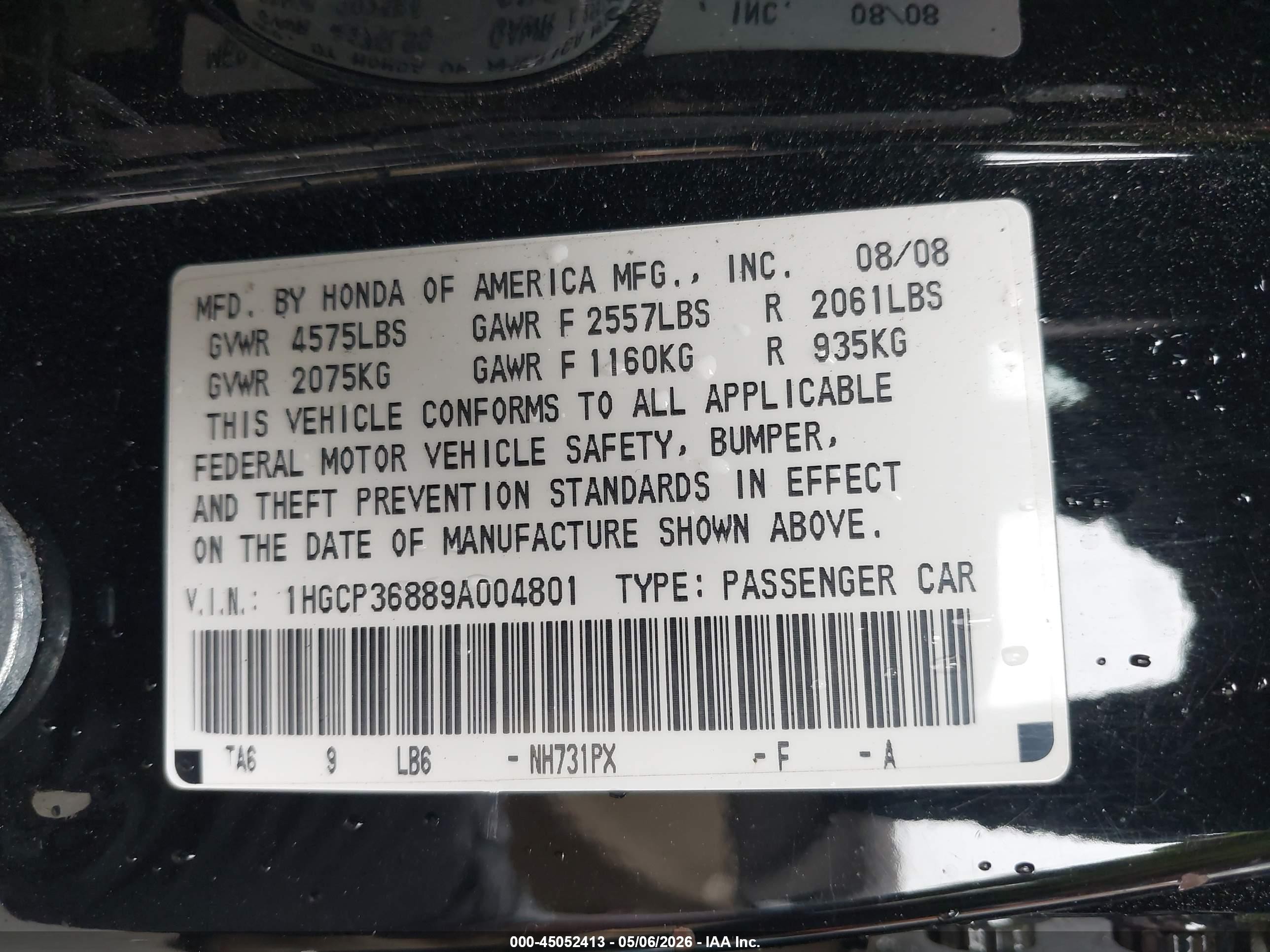 2009 Honda Accord 3.5 Ex-l Black vin: 1HGCP36889A004801