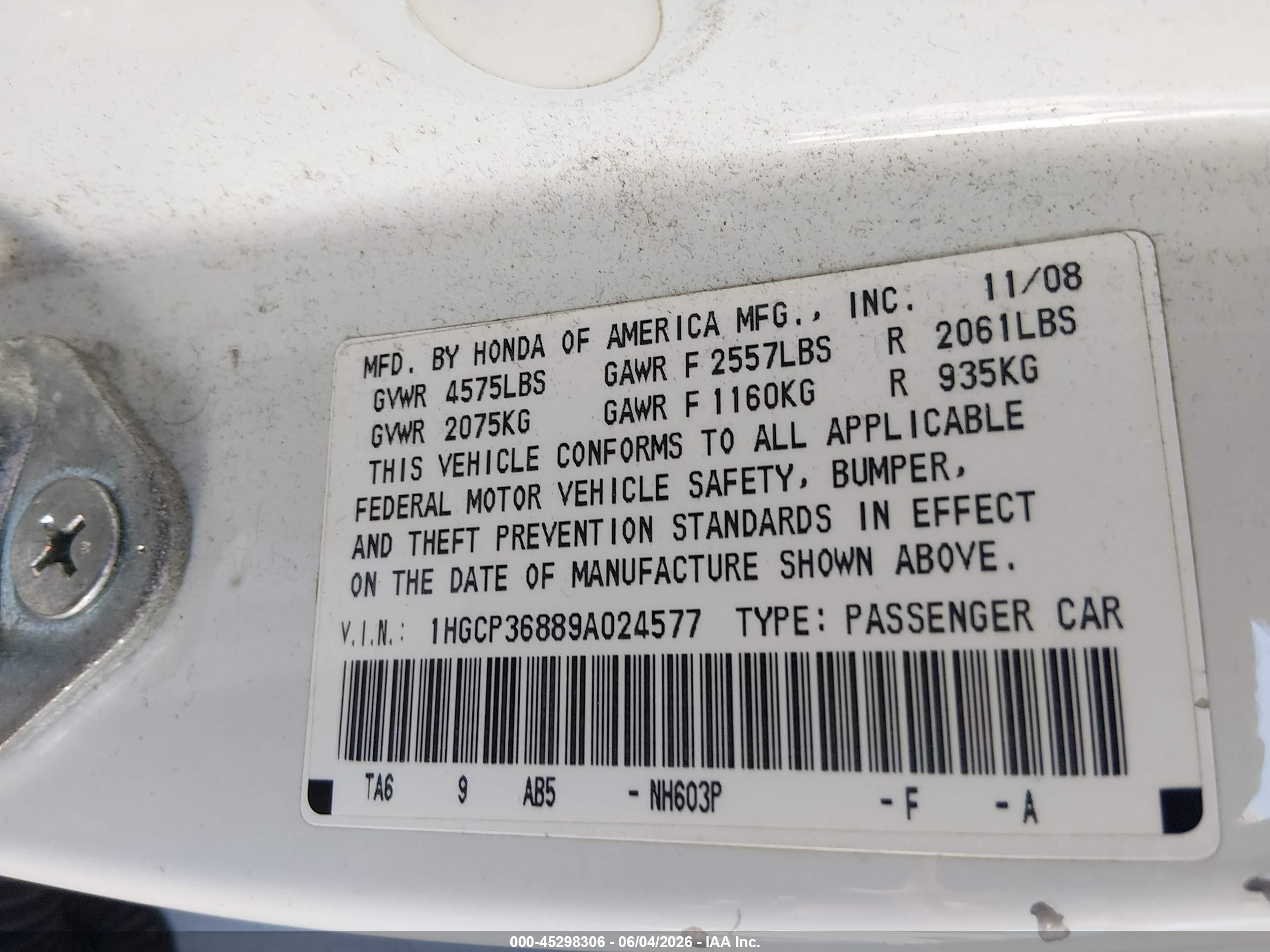 2009 Honda Accord 3.5 Ex-l White vin: 1HGCP36889A024577