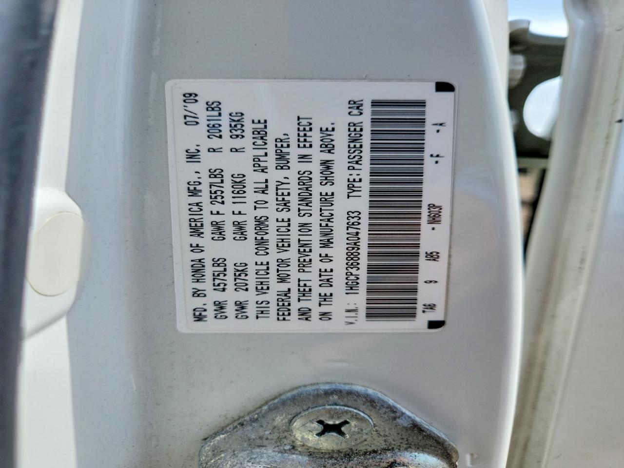 2009 Honda Accord Exl White vin: 1HGCP36889A047633