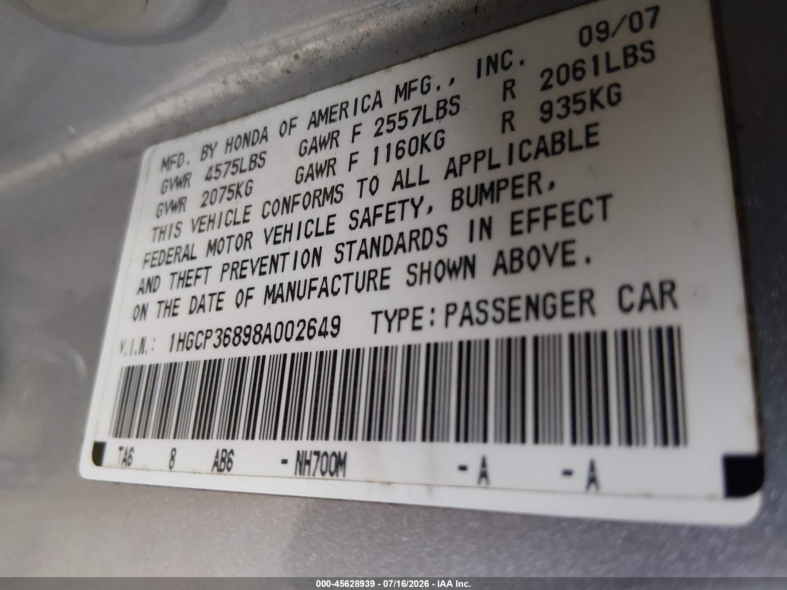 2008 Honda Accord 3.5 Ex-l Silver vin: 1HGCP36898A002649