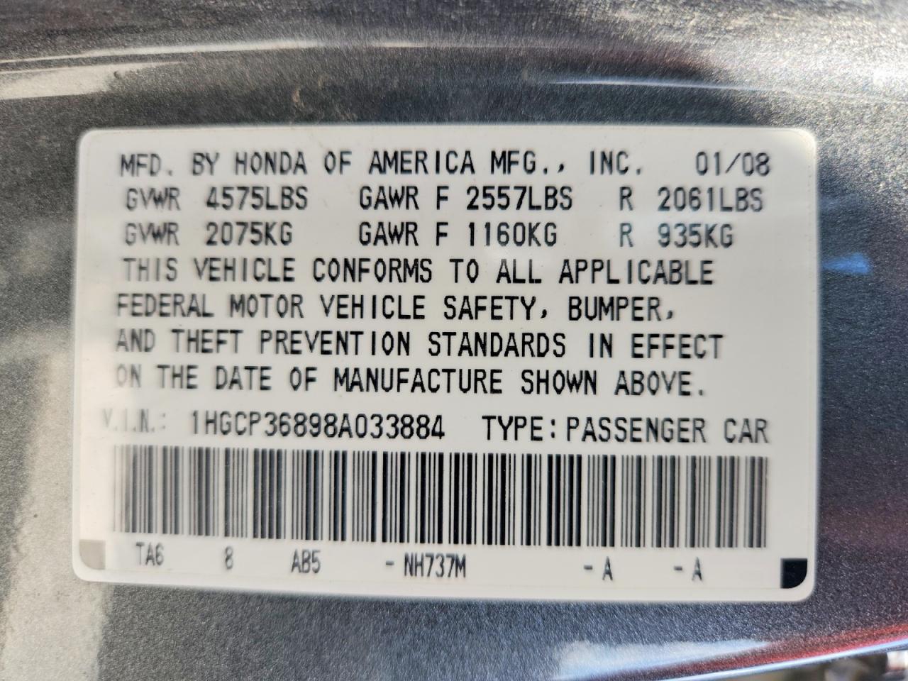 2008 Honda Accord Exl Charcoal vin: 1HGCP36898A033884