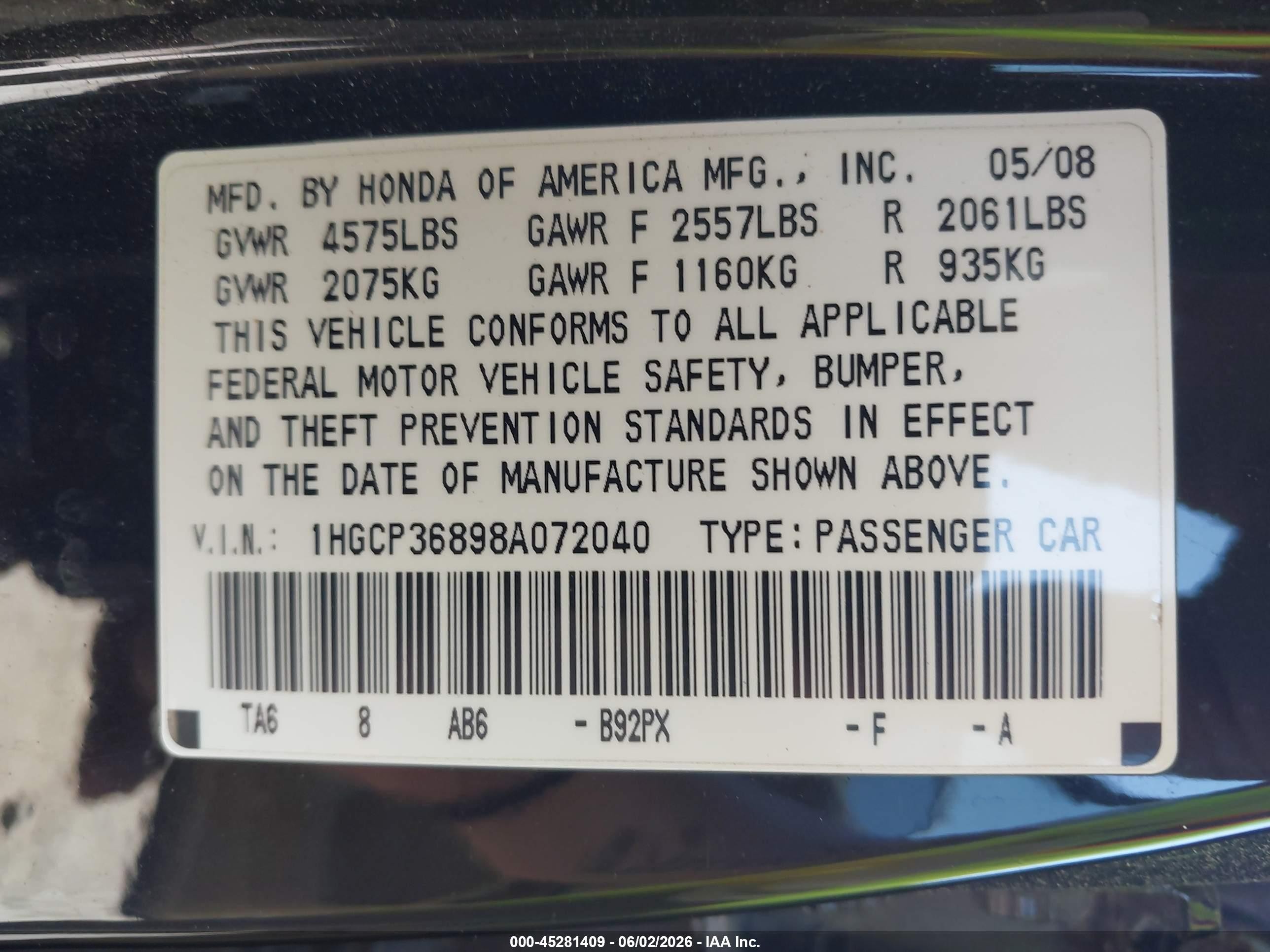 2008 Honda Accord 3.5 Ex-l Black vin: 1HGCP36898A072040