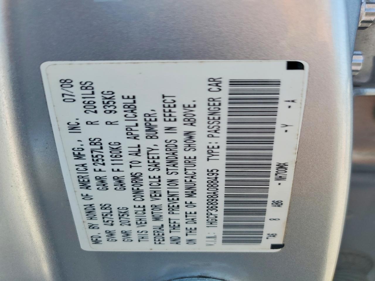 2008 Honda Accord Exl Silver vin: 1HGCP36898A088495
