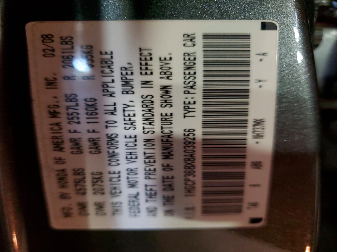 2008 Honda Accord Exl Gray vin: 1HGCP368X8A039256