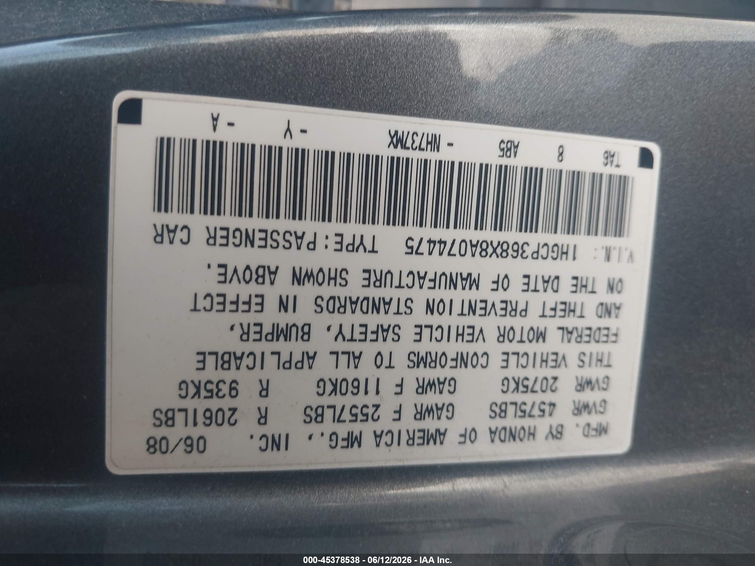 2008 Honda Accord 3.5 Ex-l Gray vin: 1HGCP368X8A074475