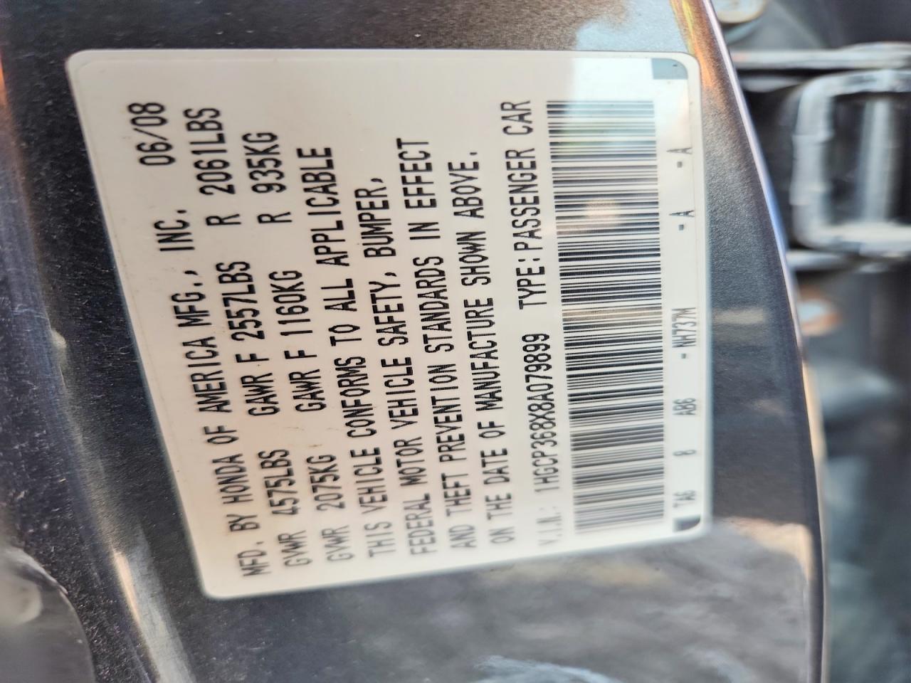 2008 Honda Accord Exl Gray vin: 1HGCP368X8A079899