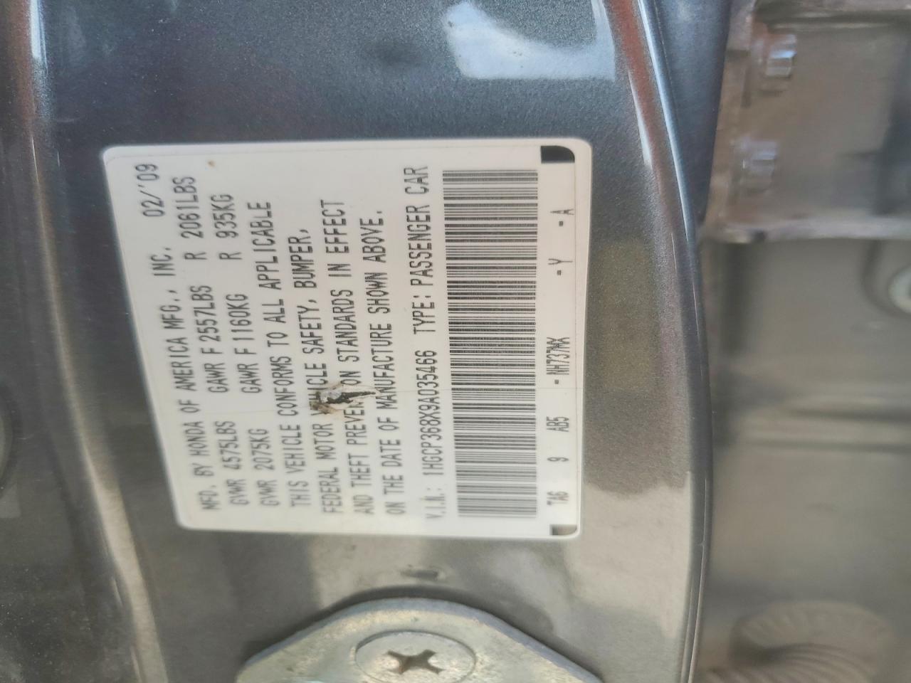 2009 Honda Accord Exl Gray vin: 1HGCP368X9A035466