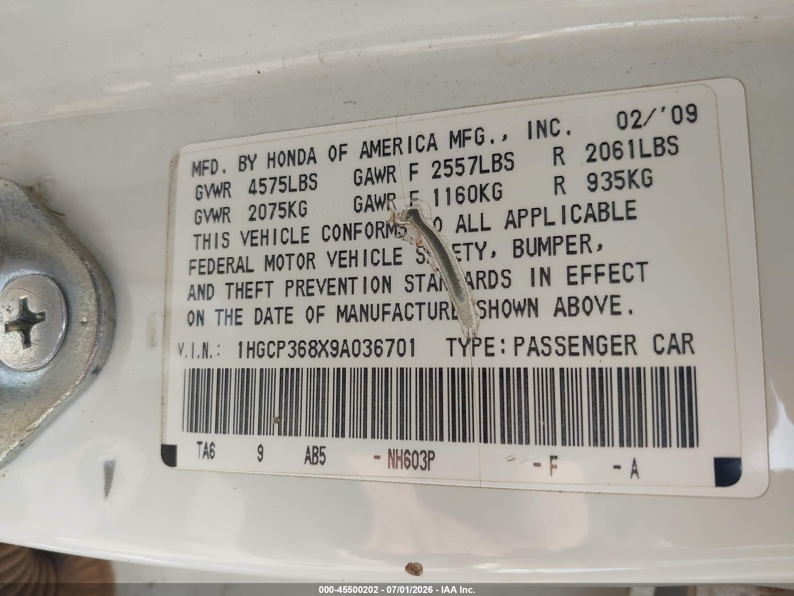 2009 Honda Accord 3.5 Ex-l White vin: 1HGCP368X9A036701