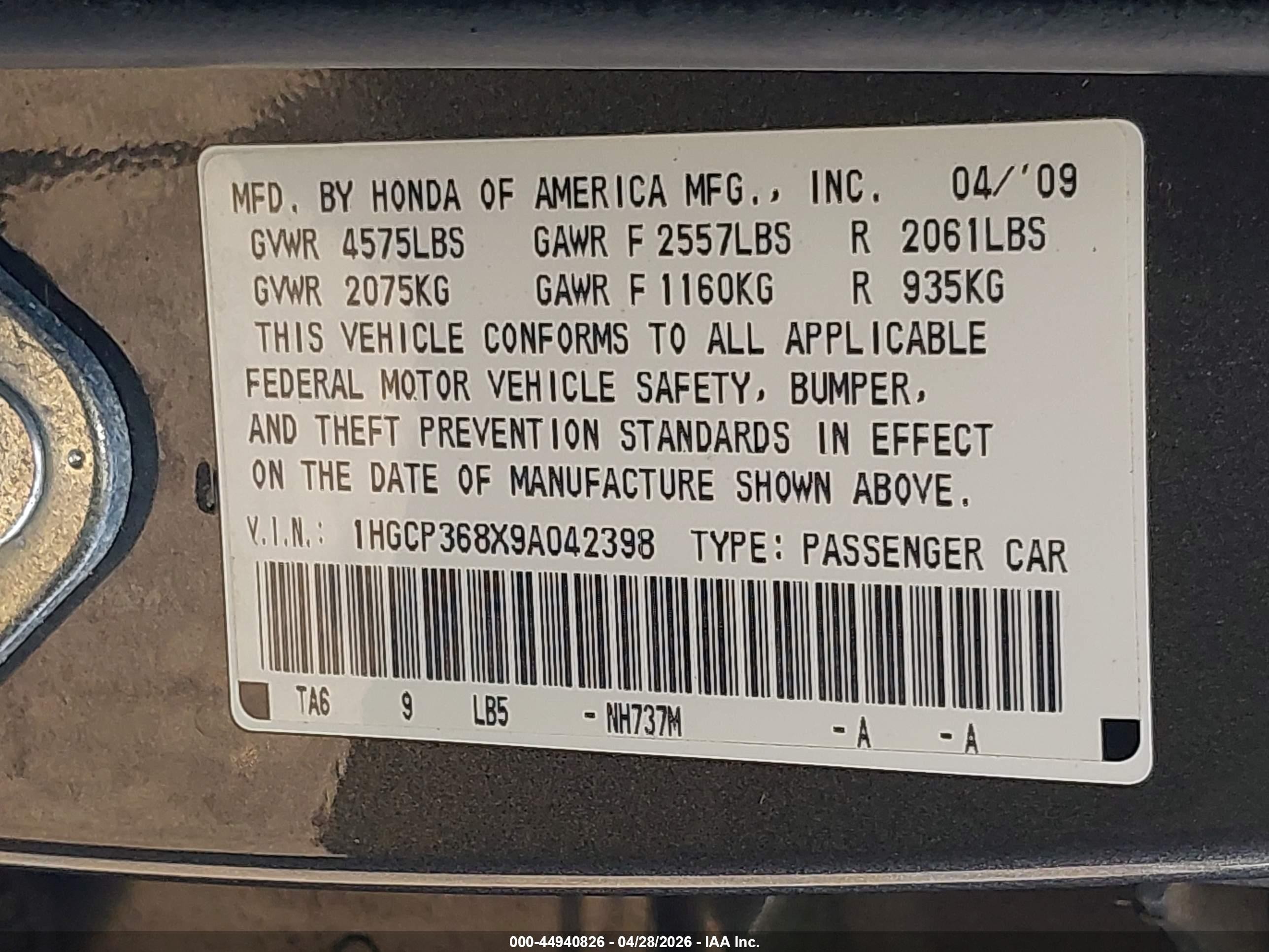 2009 Honda Accord 3.5 Ex-l Gray vin: 1HGCP368X9A042398