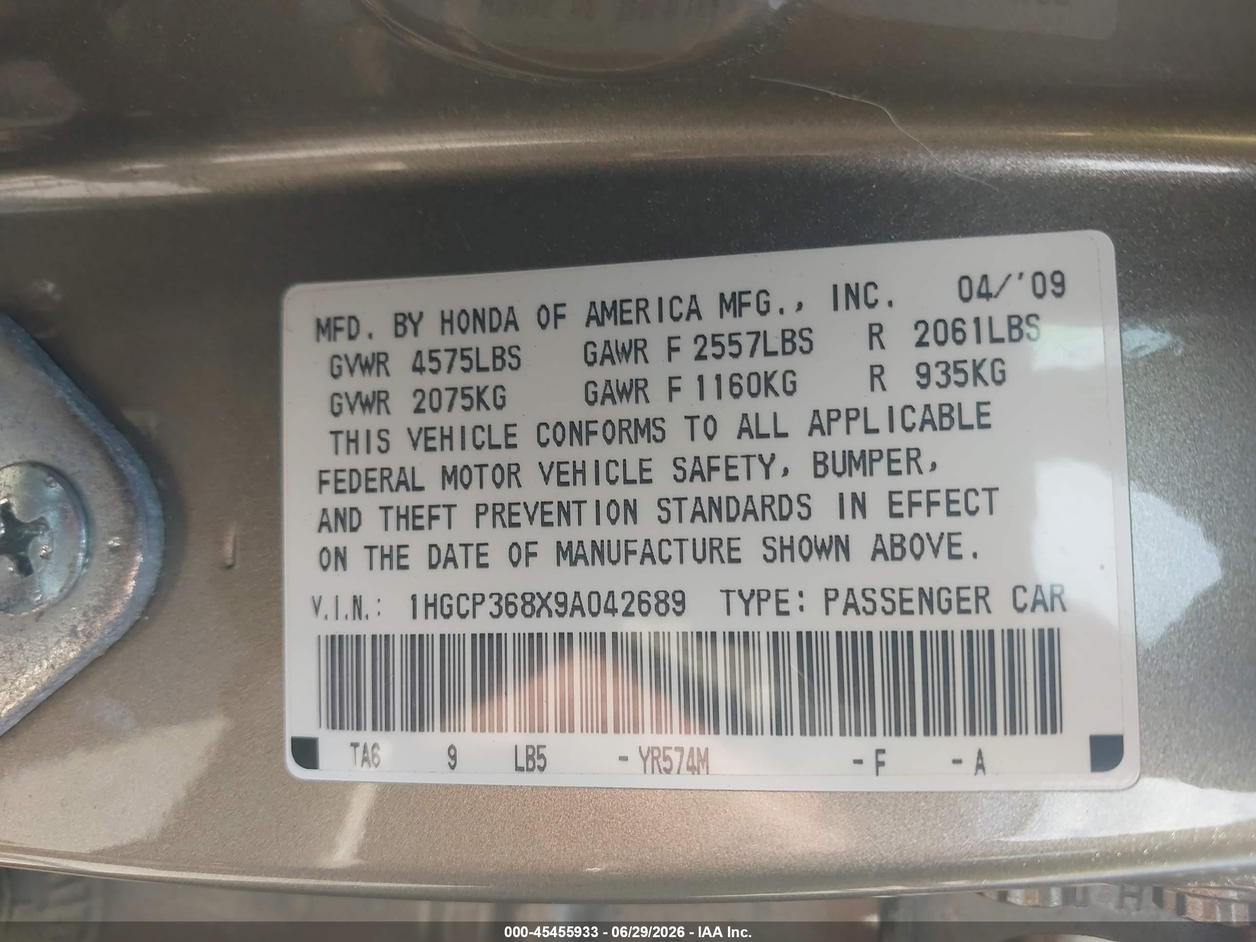 2009 Honda Accord 3.5 Ex-l Gold vin: 1HGCP368X9A042689