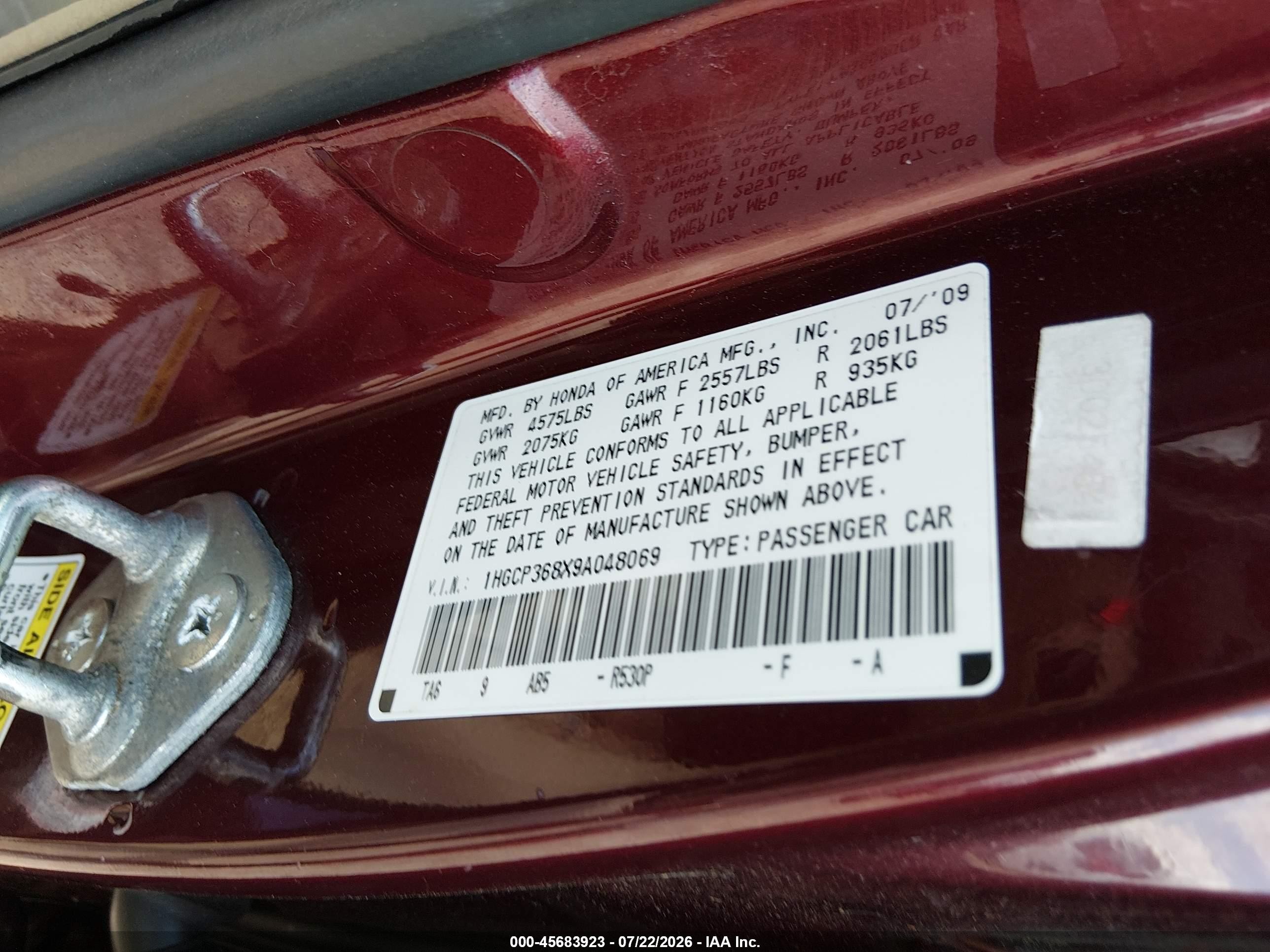 2009 Honda Accord 3.5 Ex-l Maroon vin: 1HGCP368X9A048069