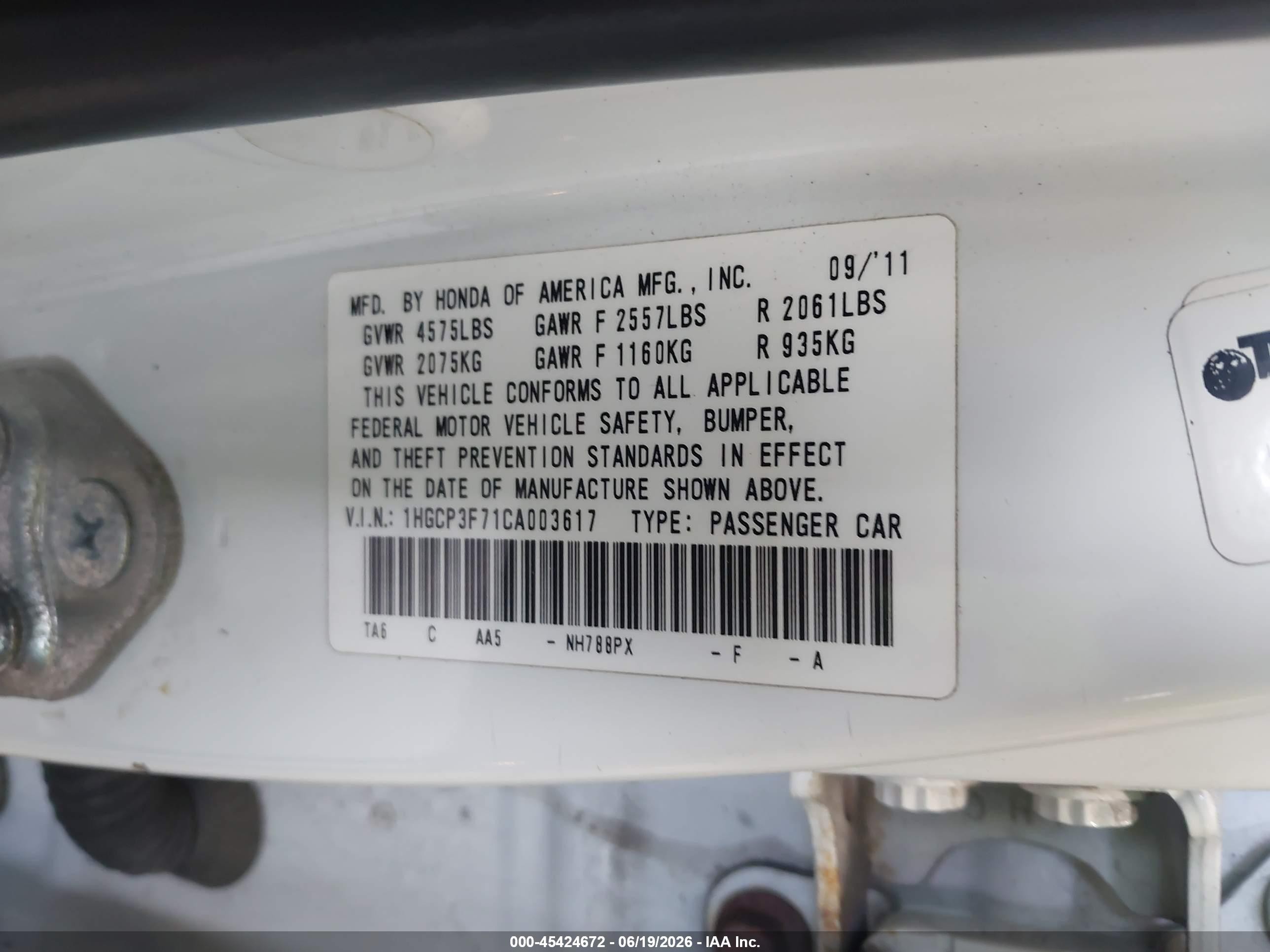 2012 Honda Accord 3.5 Ex White vin: 1HGCP3F71CA003617