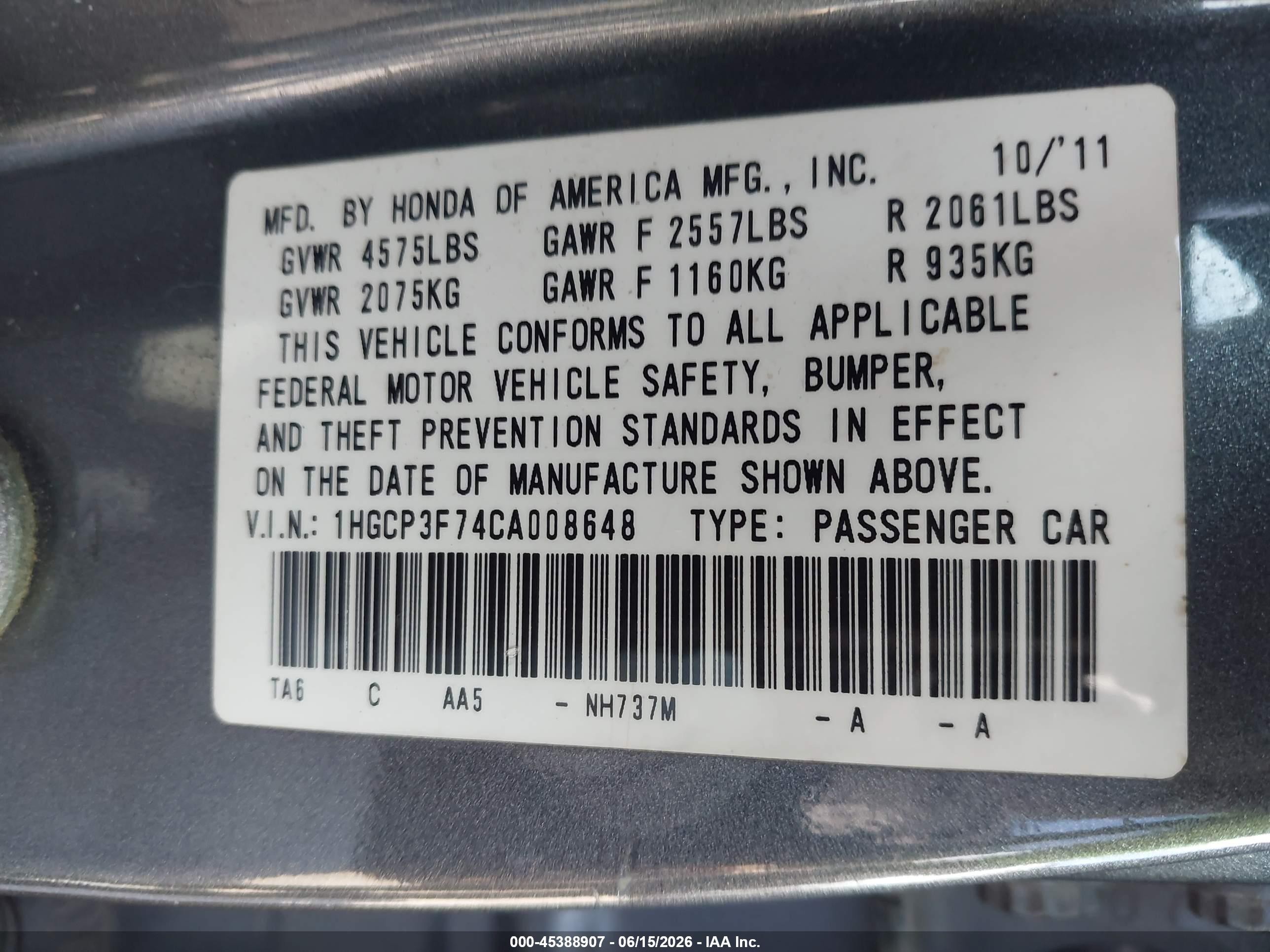 2012 Honda Accord 3.5 Ex Gray vin: 1HGCP3F74CA008648