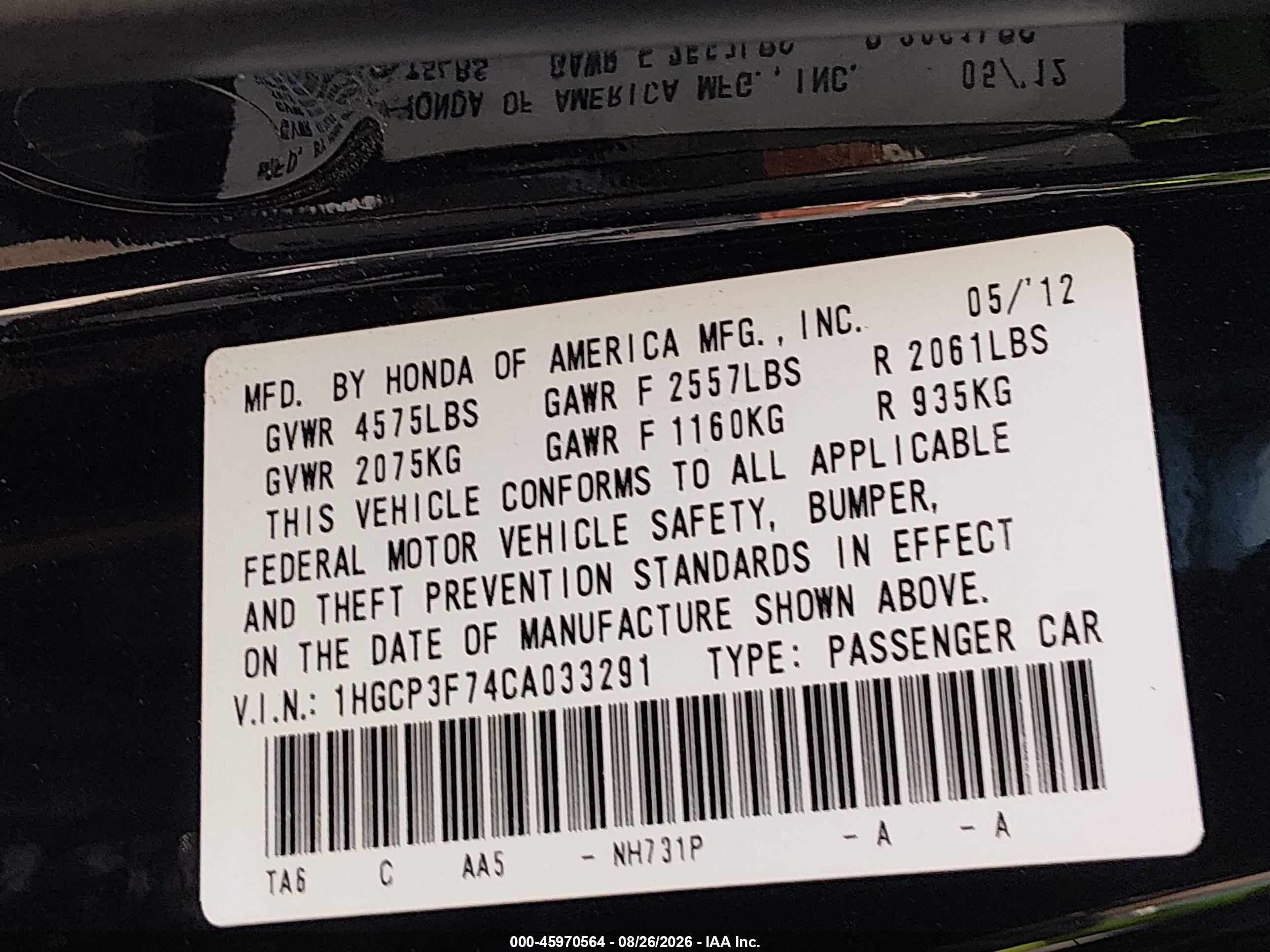 2012 Honda Accord 3.5 Ex Black vin: 1HGCP3F74CA033291