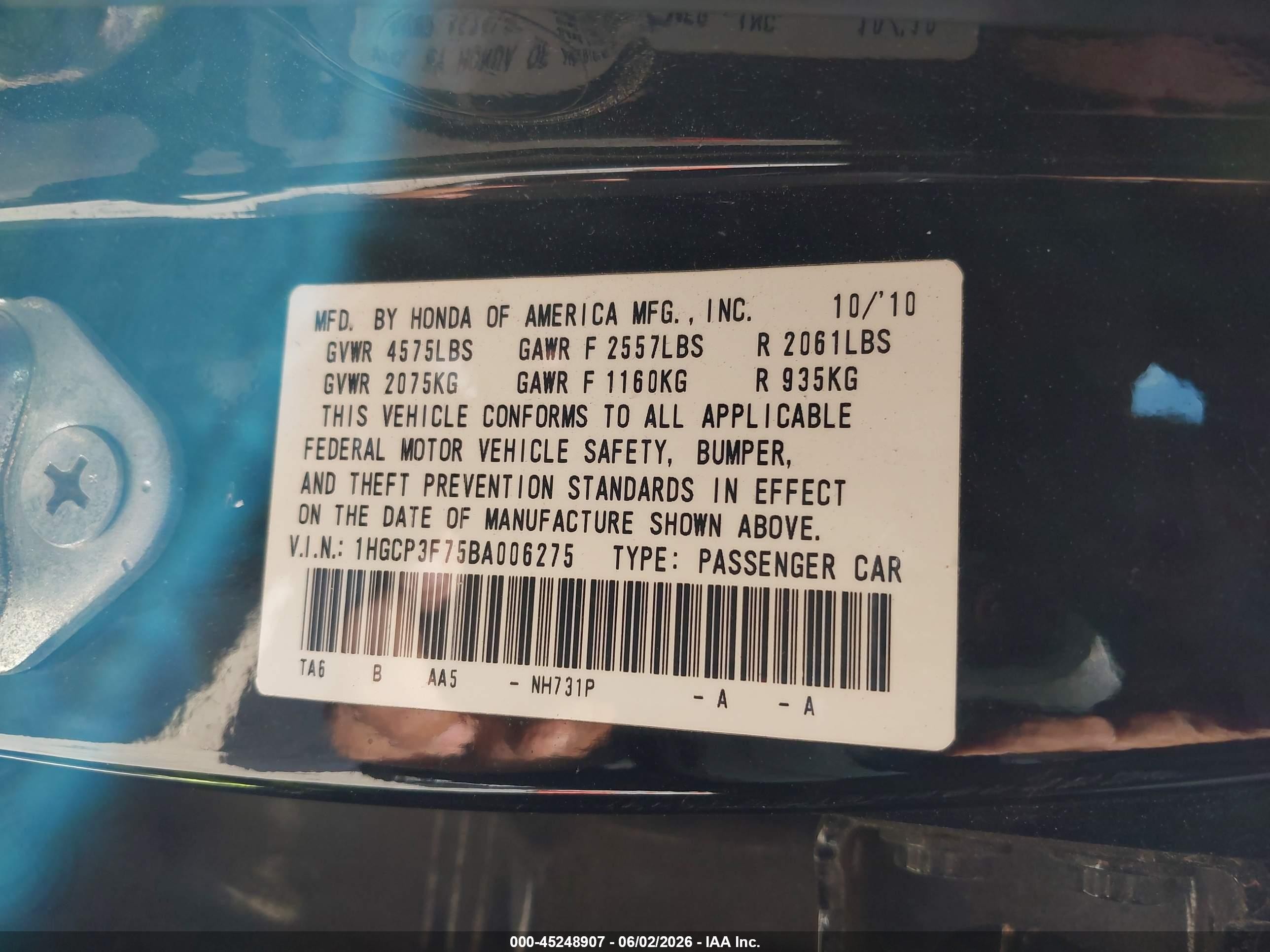2011 Honda Accord 3.5 Ex Black vin: 1HGCP3F75BA006275