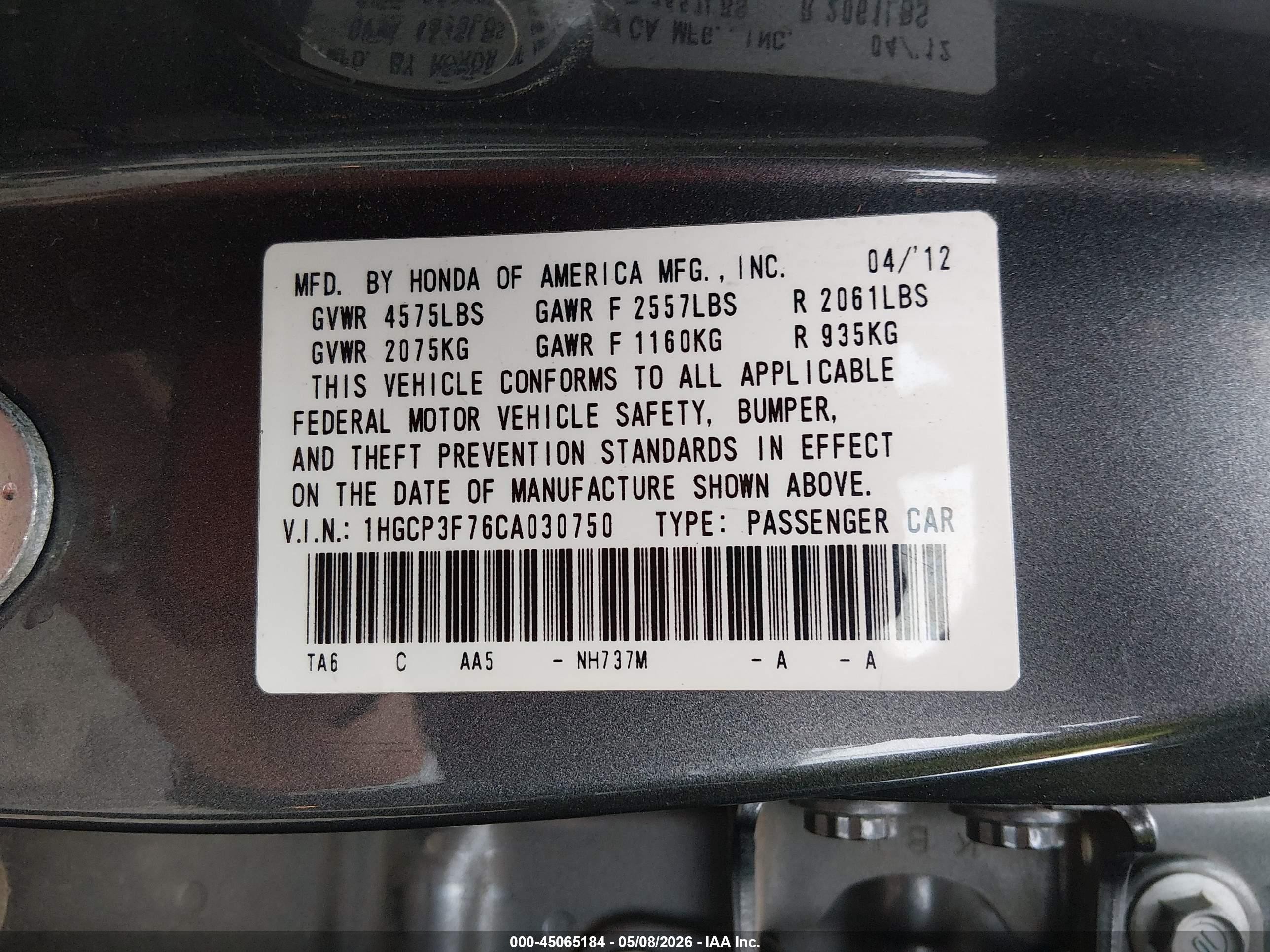 2012 Honda Accord 3.5 Ex Gray vin: 1HGCP3F76CA030750