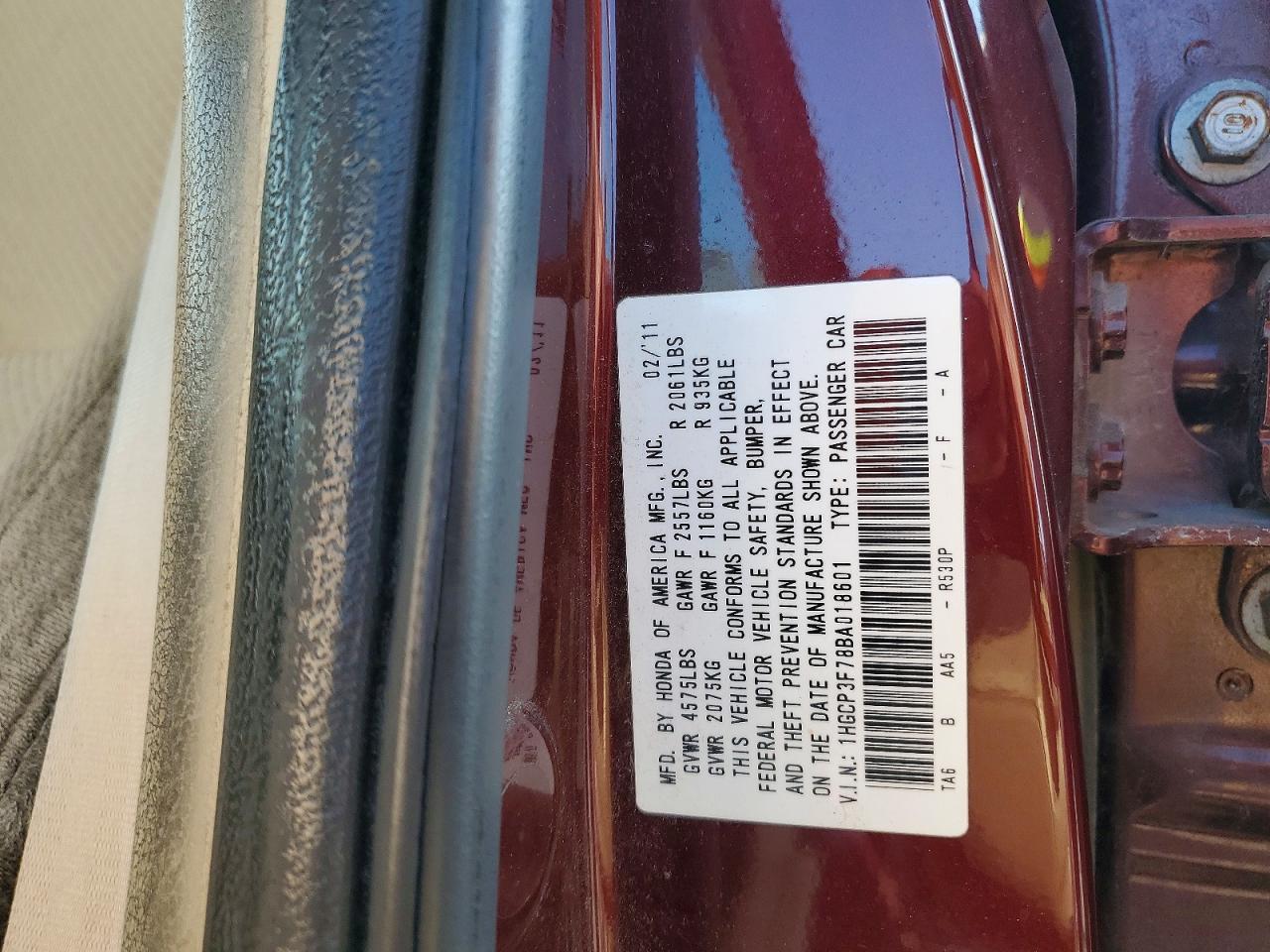 2011 Honda Accord Ex Burgundy vin: 1HGCP3F78BA018601