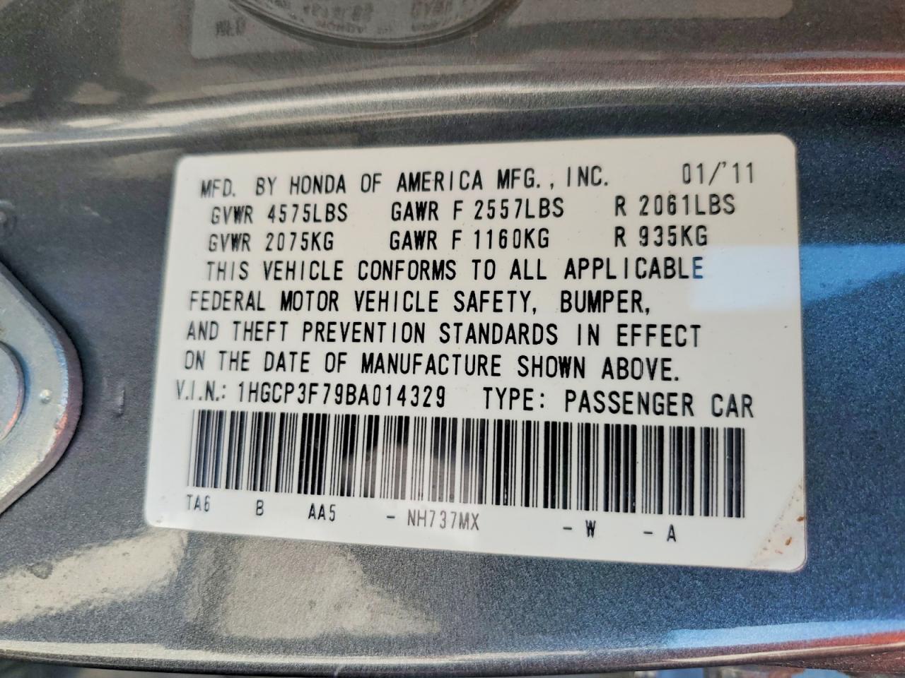 2011 Honda Accord Ex Gray vin: 1HGCP3F79BA014329