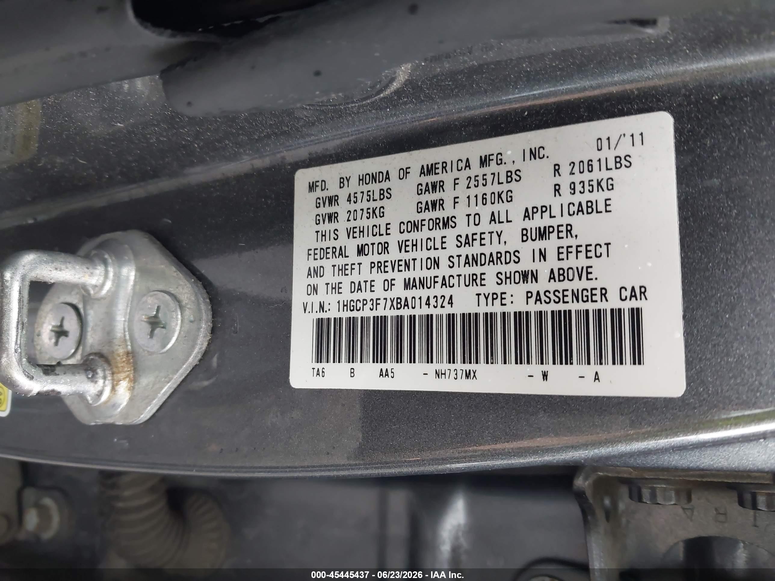 2011 Honda Accord 3.5 Ex Gray vin: 1HGCP3F7XBA014324