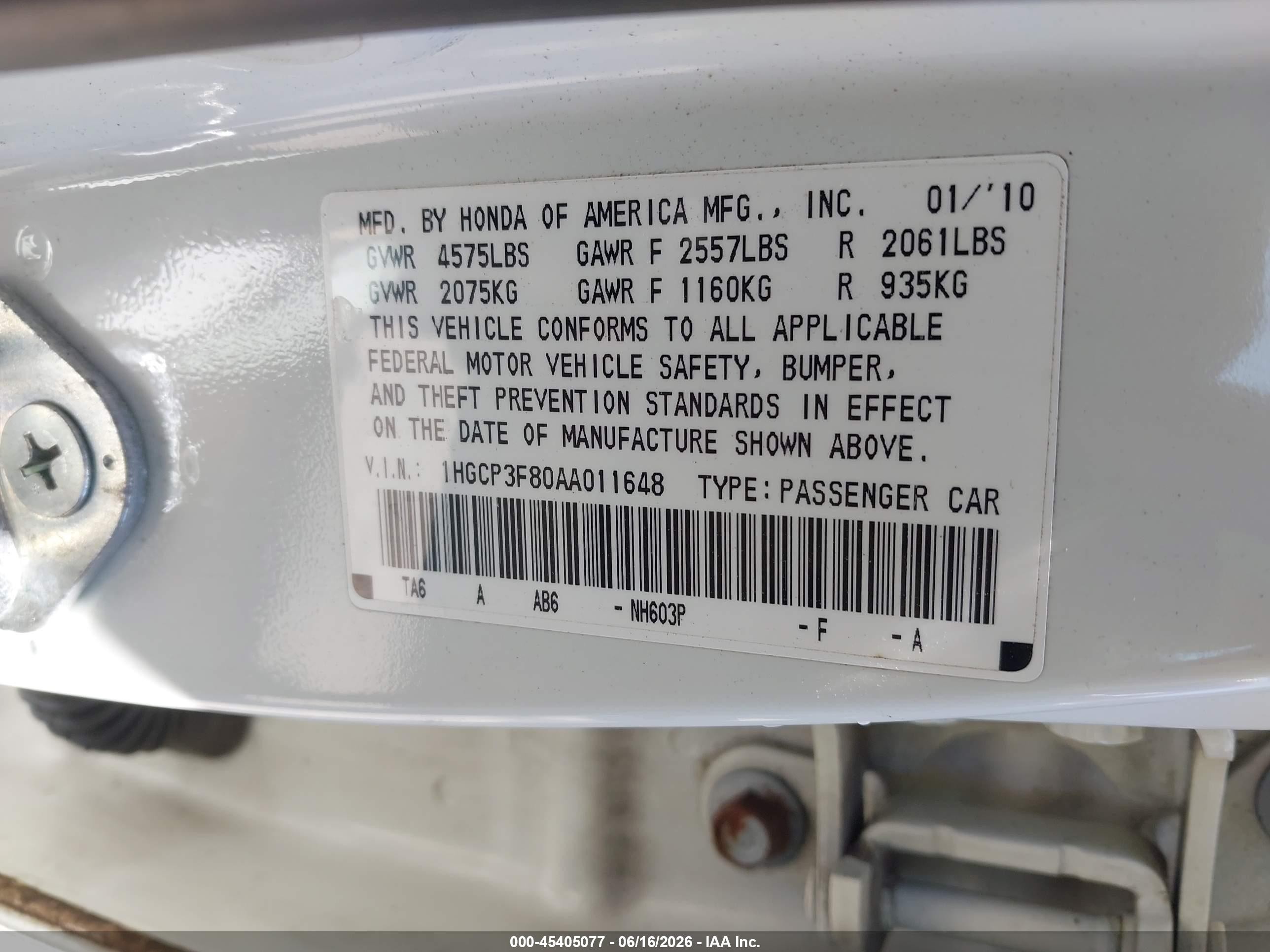 2010 Honda Accord 3.5 Ex-l White vin: 1HGCP3F80AA011648