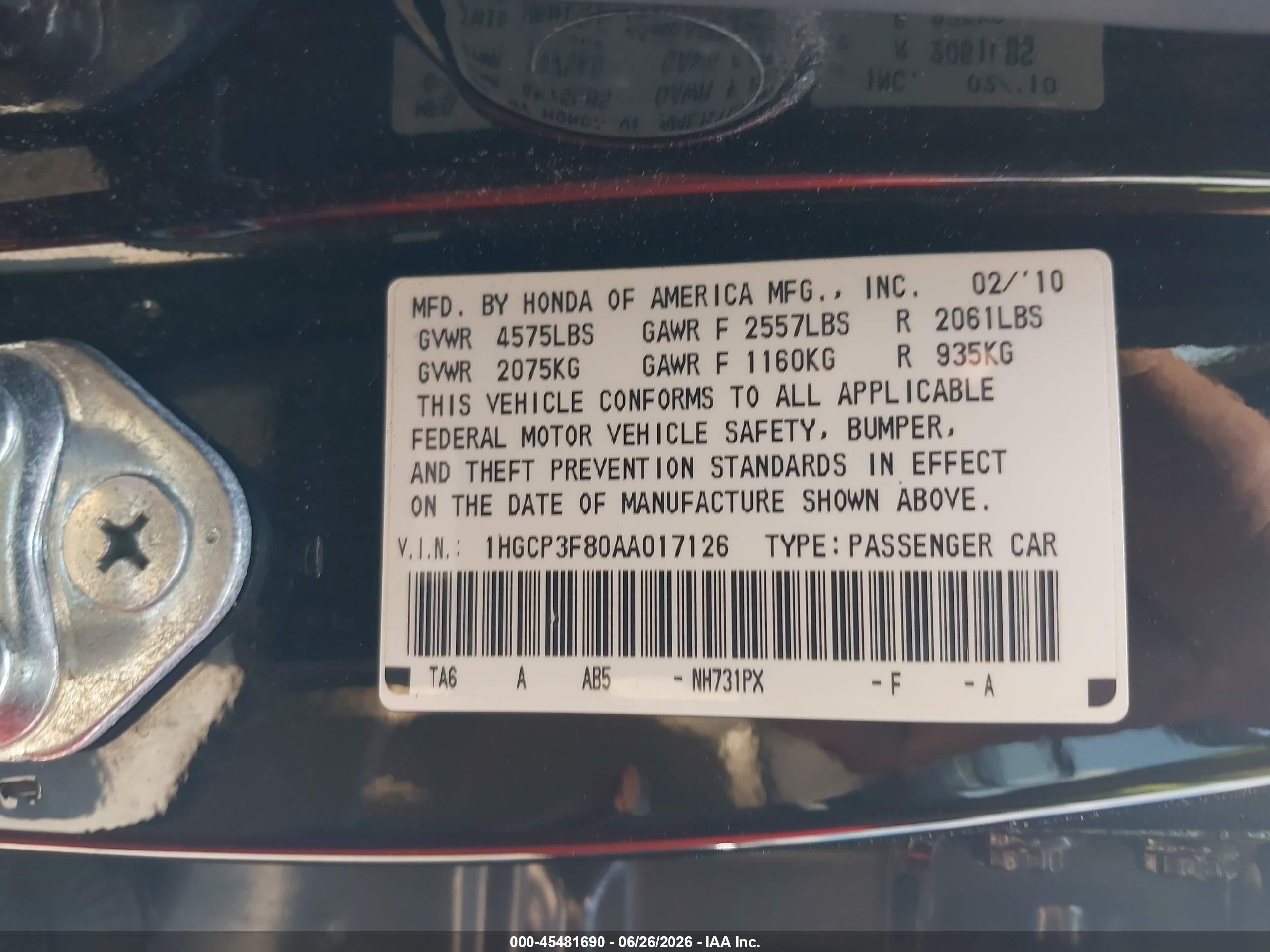 2010 Honda Accord 3.5 Ex-l Черный vin: 1HGCP3F80AA017126