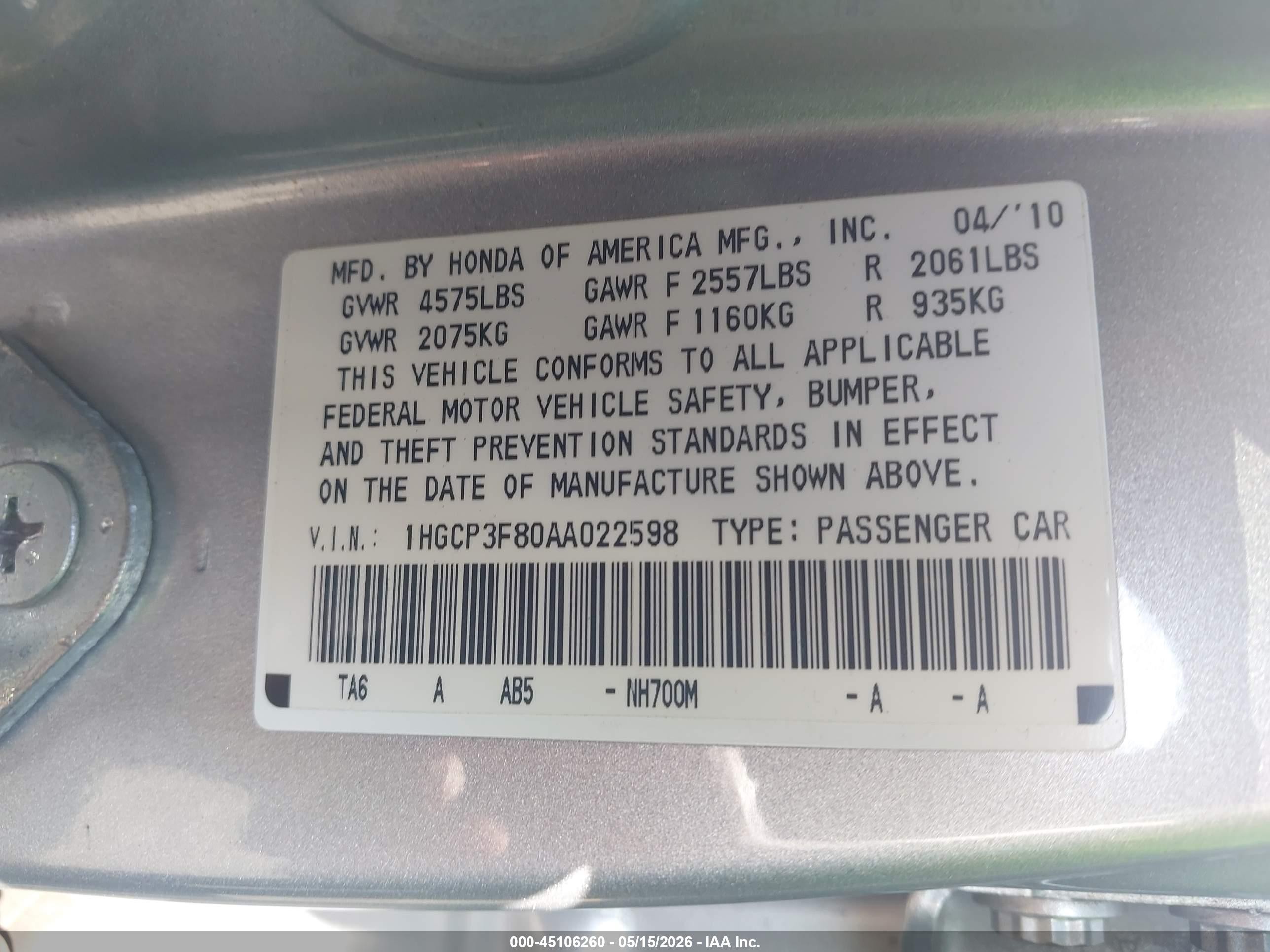 2010 Honda Accord 3.5 Ex-l Серебряный vin: 1HGCP3F80AA022598