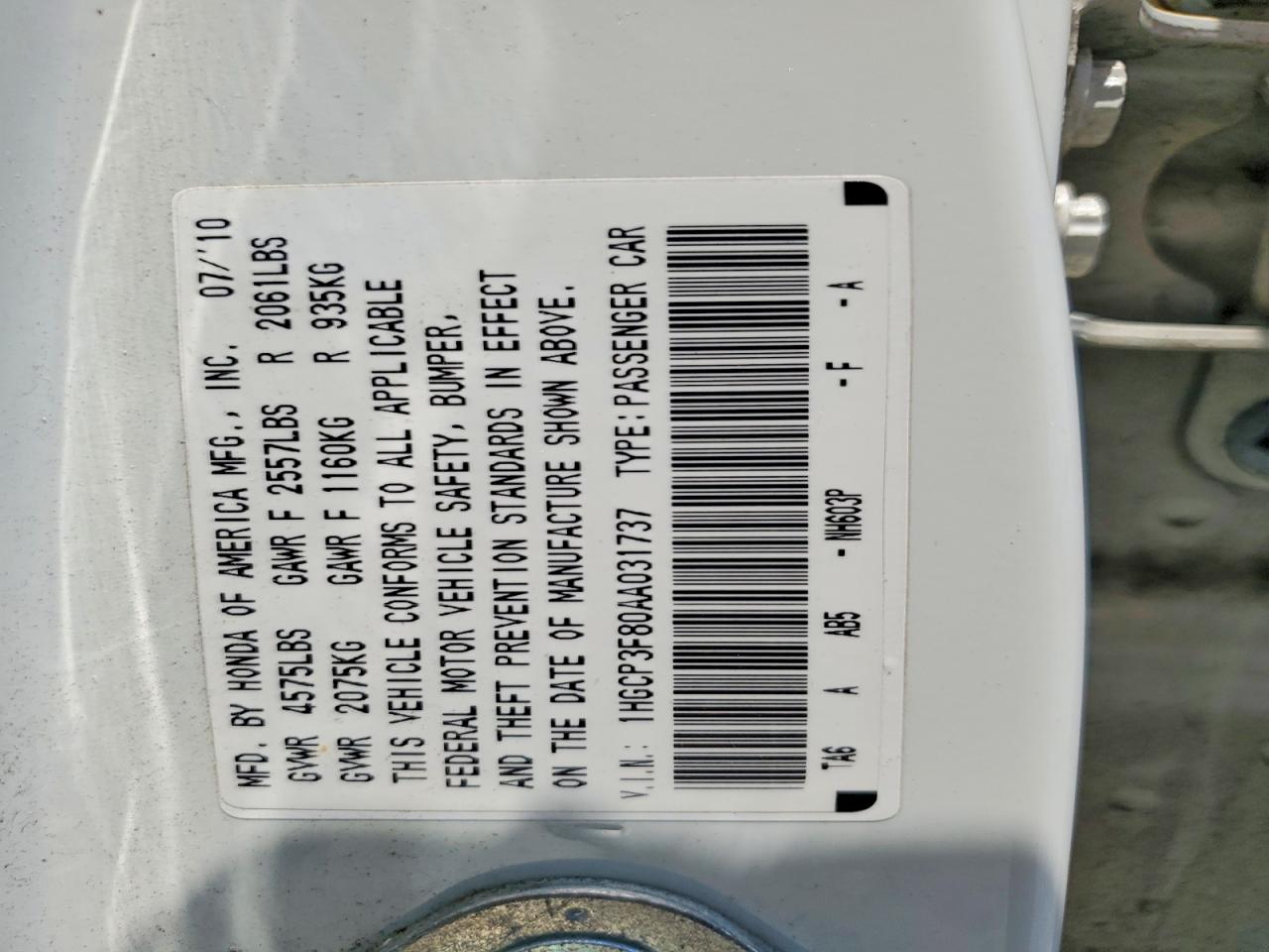 2010 Honda Accord Exl White vin: 1HGCP3F80AA031737
