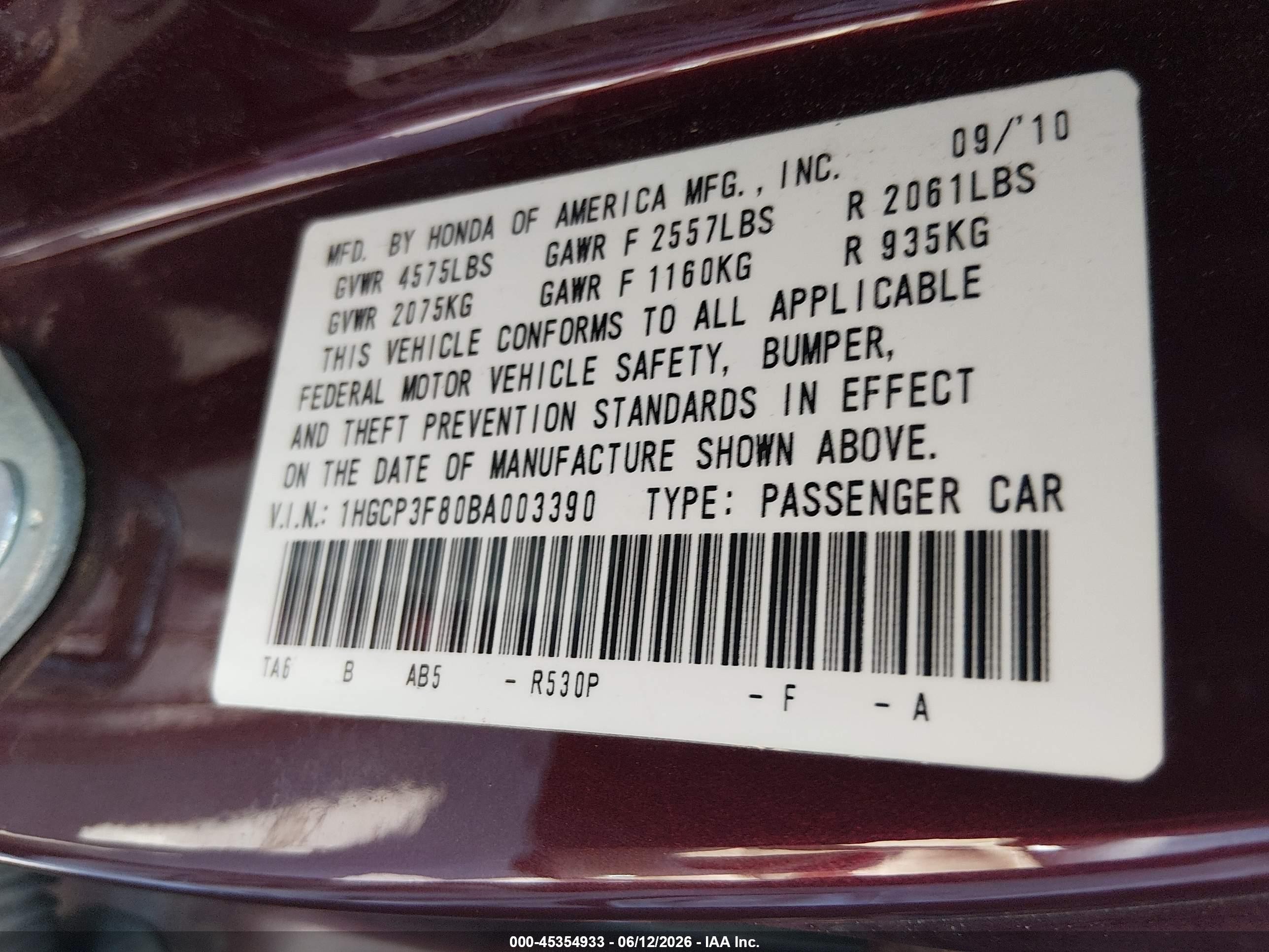 2011 Honda Accord 3.5 Ex-l Burgundy vin: 1HGCP3F80BA003390