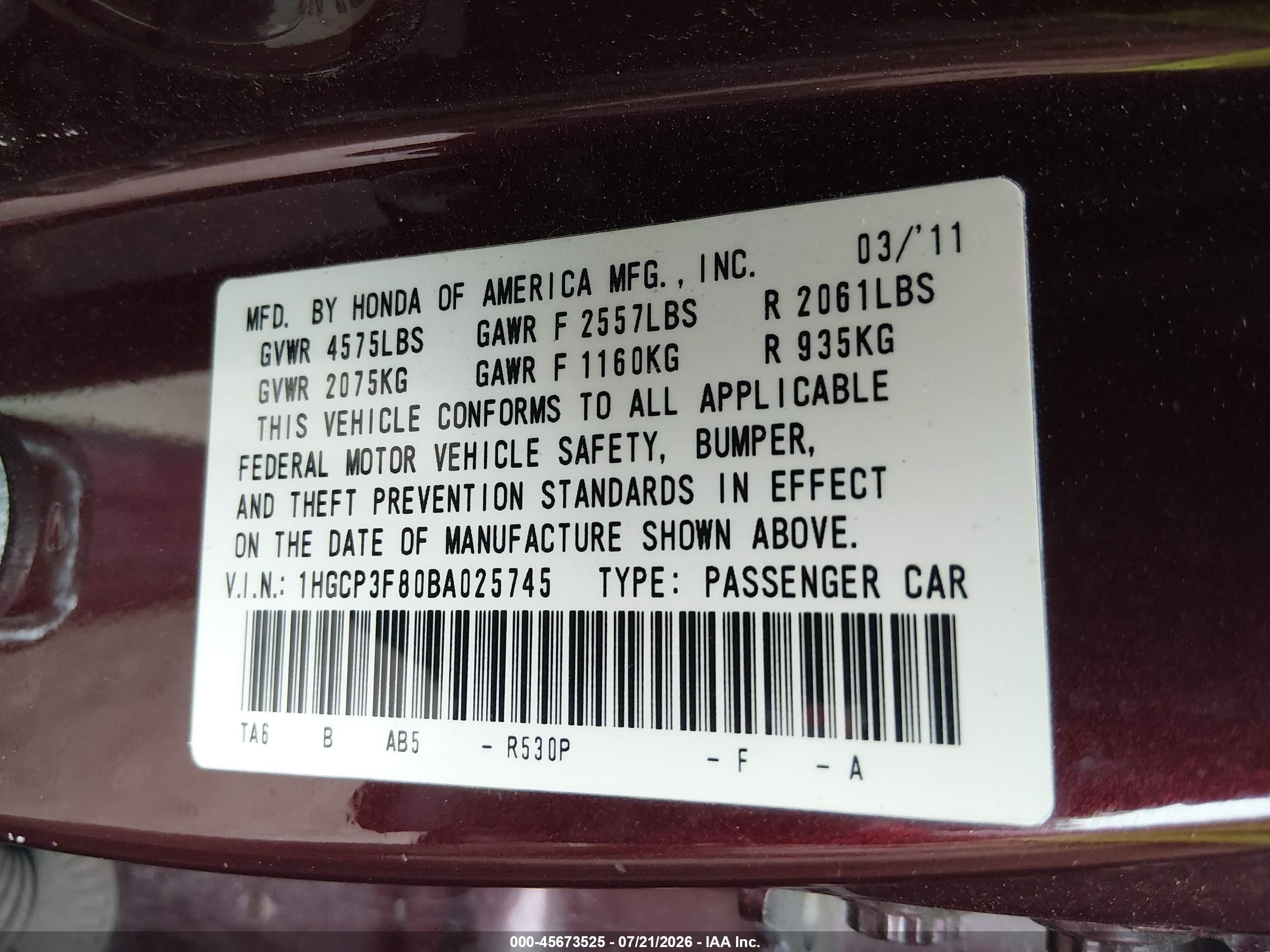 2011 Honda Accord 3.5 Ex-l Purple vin: 1HGCP3F80BA025745