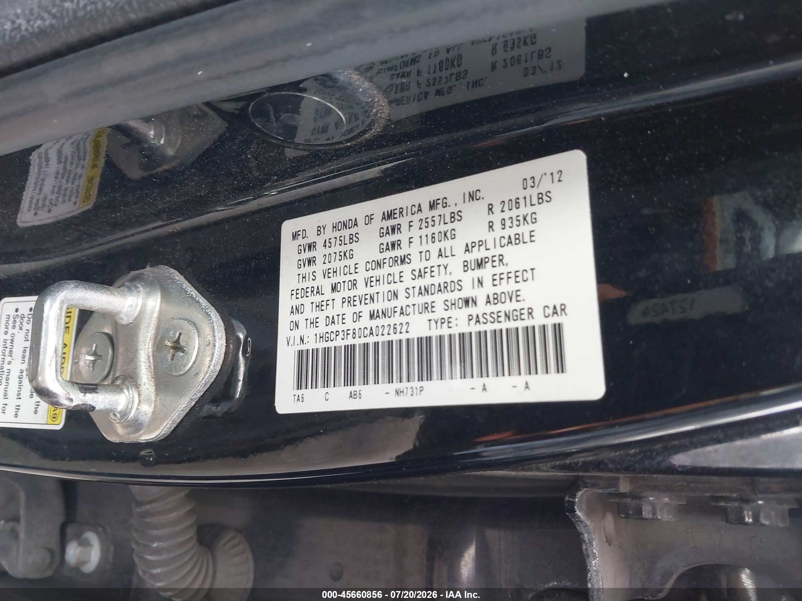 2012 Honda Accord 3.5 Ex-l Черный vin: 1HGCP3F80CA022622