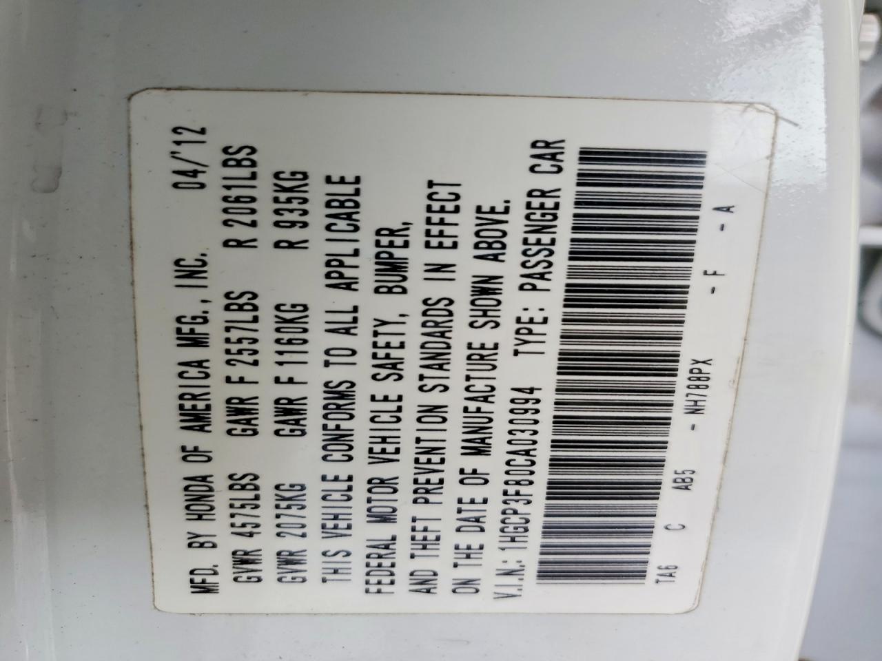 2012 Honda Accord Exl White vin: 1HGCP3F80CA030994