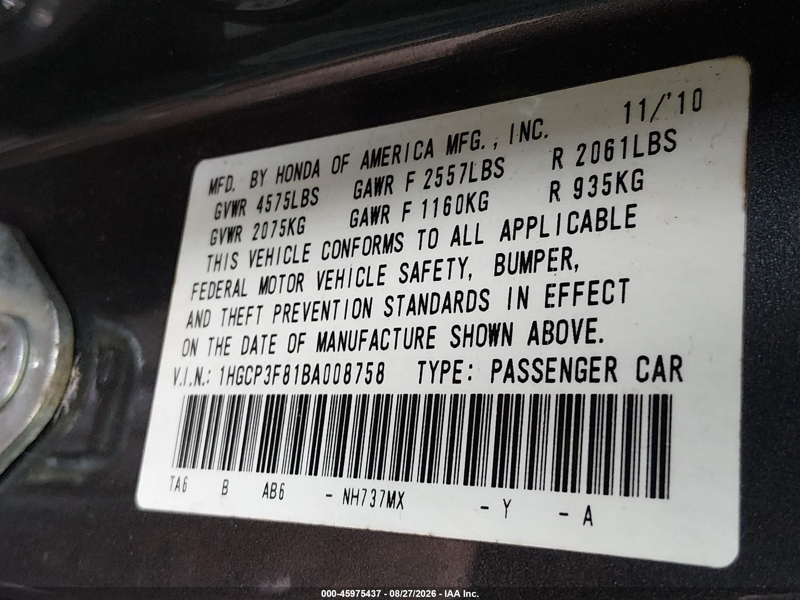 2011 Honda Accord 3.5 Ex-l Gray vin: 1HGCP3F81BA008758