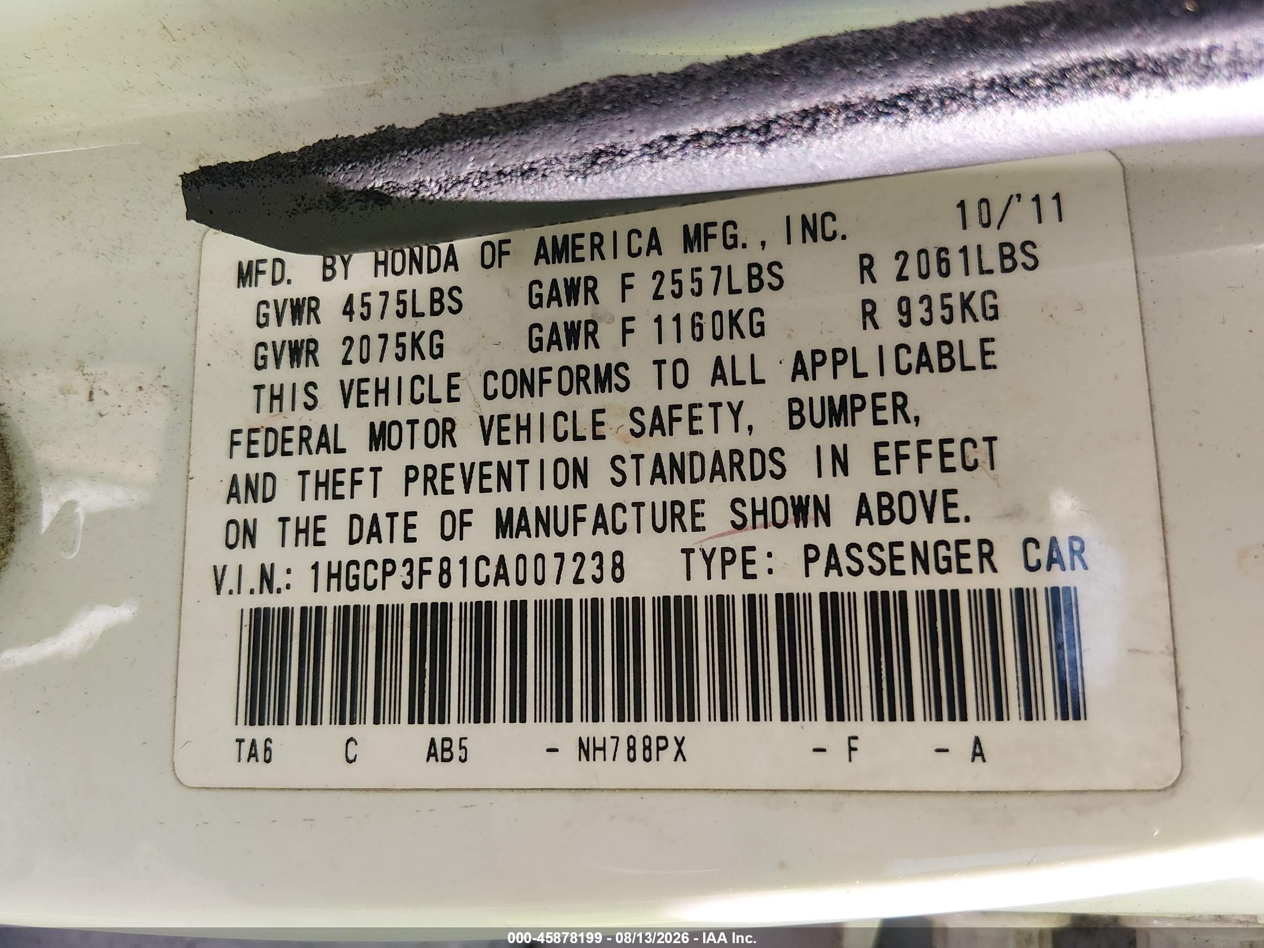 2012 Honda Accord 3.5 Ex-l White vin: 1HGCP3F81CA007238