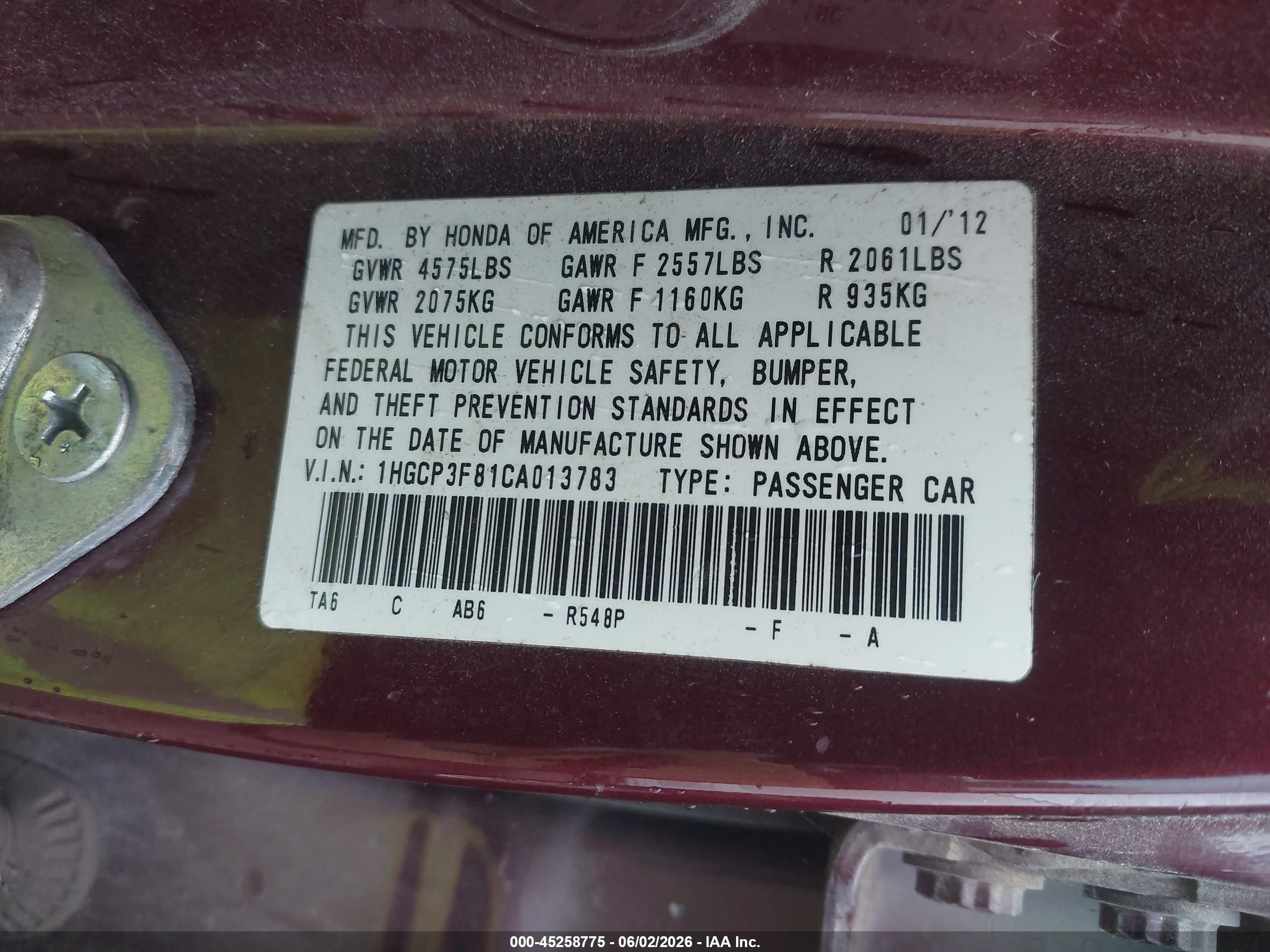 2012 Honda Accord 3.5 Ex-l Maroon vin: 1HGCP3F81CA013783