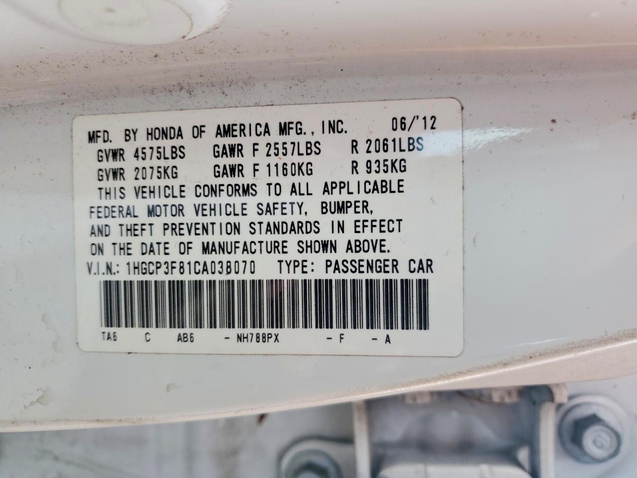 2012 Honda Accord Exl White vin: 1HGCP3F81CA038070